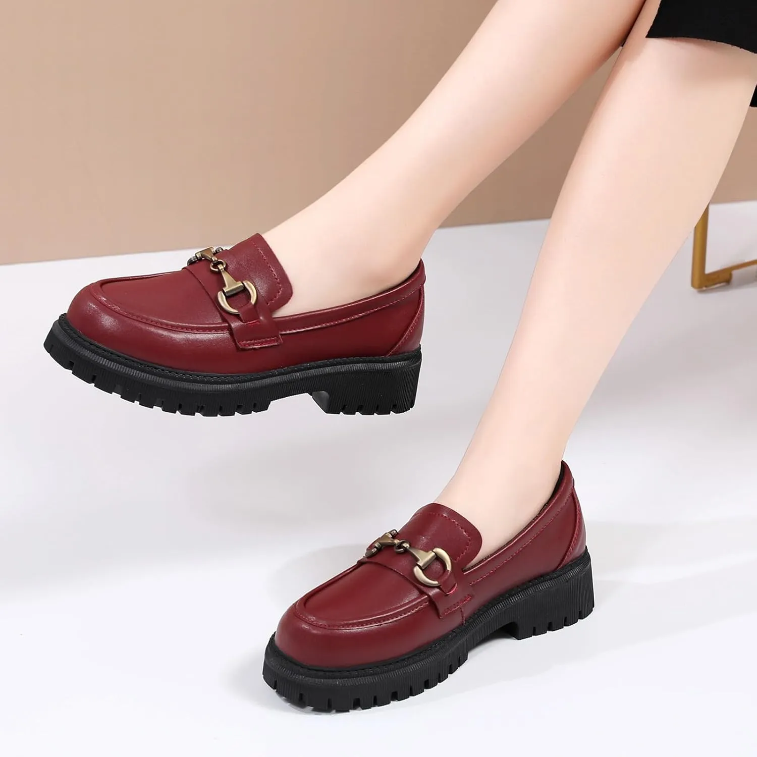 OKJ Loafers for Women Chunky Women's Loafers & Slip-ons Fashion Penny Comfort Business Casual Shoes Dressy Office Work Slip on Black Platform Loafers for Womens