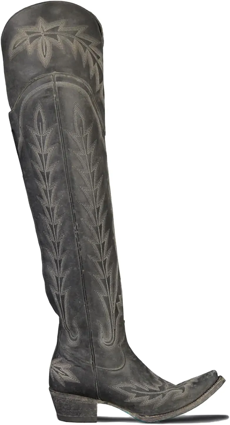 olomisa Over the Knee Cowboy Boots for Women Embroidery Cowgirl Boots Chunky Heel Side Zipper Boots Thigh High Western Boots