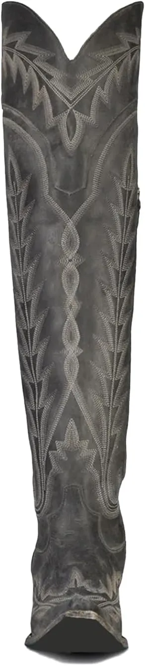 olomisa Over the Knee Cowboy Boots for Women Embroidery Cowgirl Boots Chunky Heel Side Zipper Boots Thigh High Western Boots