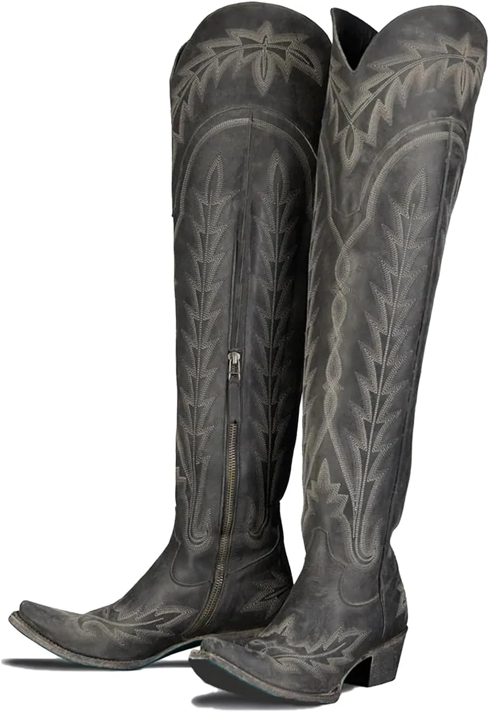 olomisa Over the Knee Cowboy Boots for Women Embroidery Cowgirl Boots Chunky Heel Side Zipper Boots Thigh High Western Boots