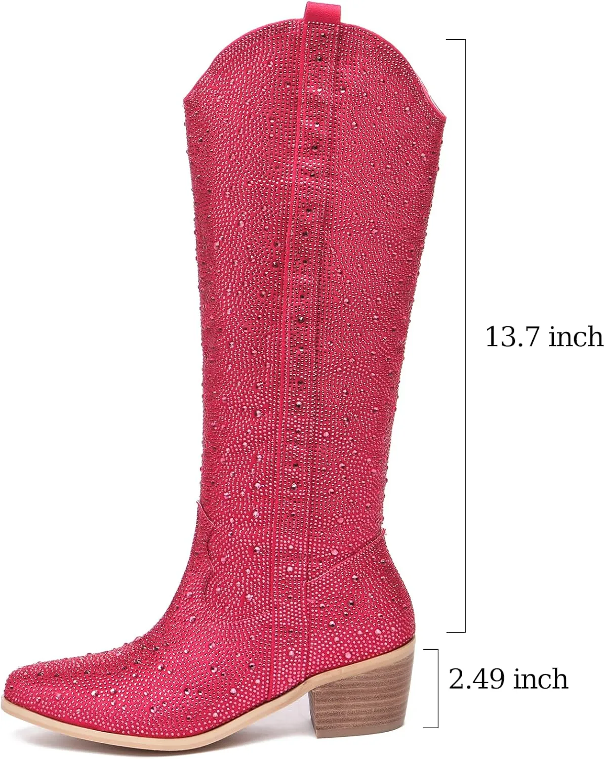 olomisa Rhinestone Boots for Women, Knee High Cowboy Boots Pointed Toe Chunky Heel Sparkly Cowgirl Boots Bling Shoes