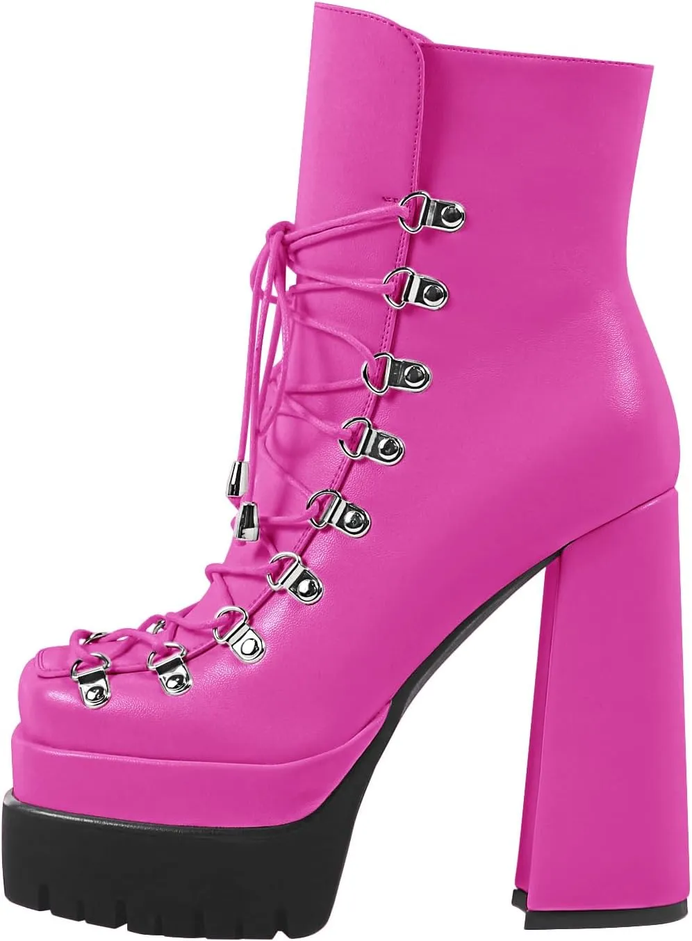 onlymaker Double Platform Ankle Boots Chunky High Heels Lace up side Zippers Square Toe Platform Booty