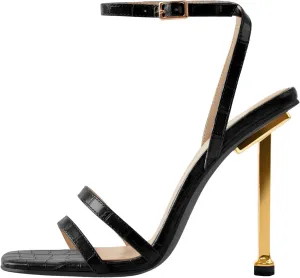 onlymaker Women's Fashion Square Toe Ankle Sandals Cross Buckle Strap Sexy Open-back Golden Stiletto High Heel Sandals