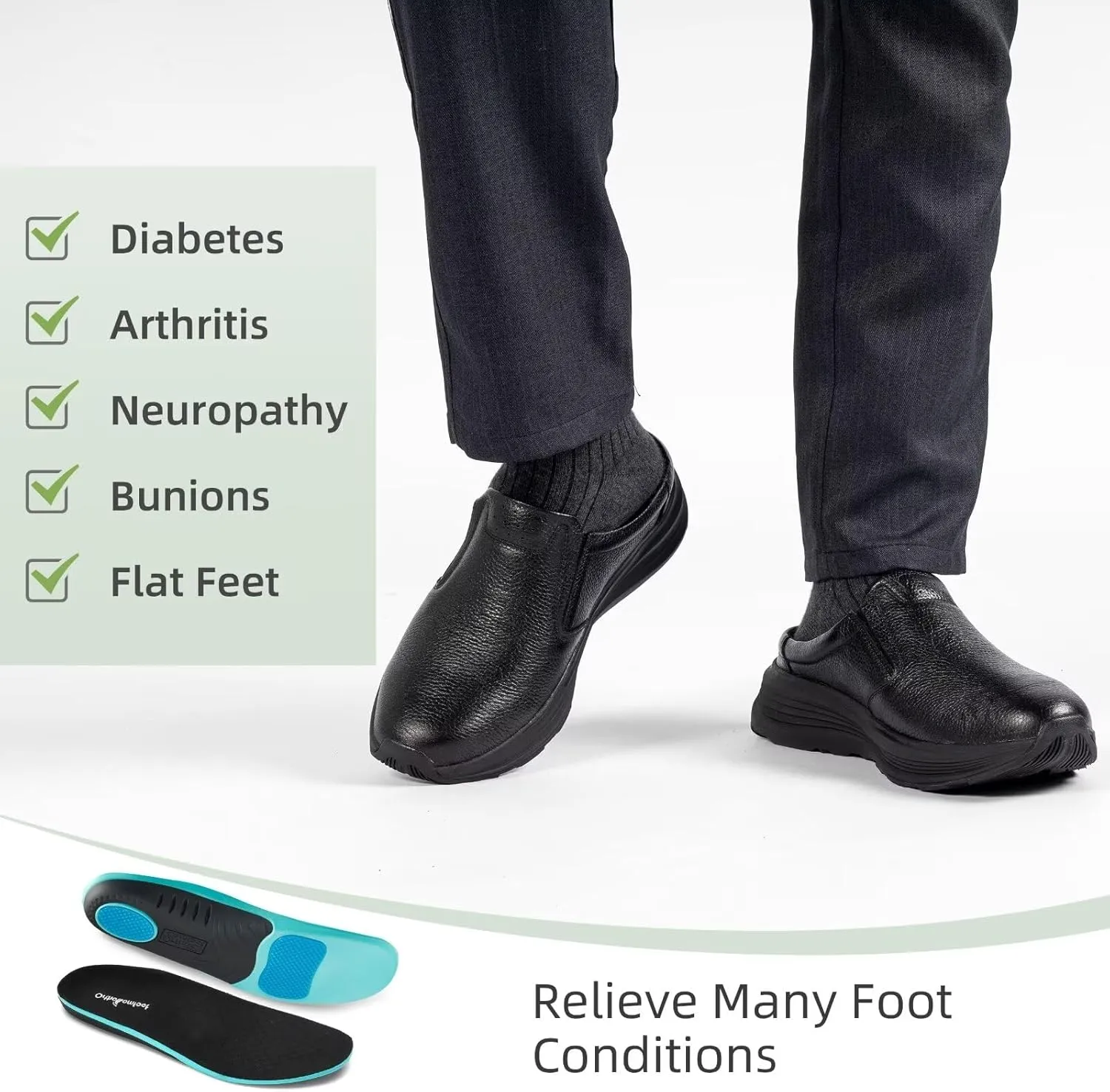 OrthoComfoot Men's Orthopedic Leather Dress Walking Shoes: Comfortable Arch Support Slip-Ons Loafers for Plantar Fasciitis, Casual Business Orthotic Slippers for Foot and Heel Pain Relief