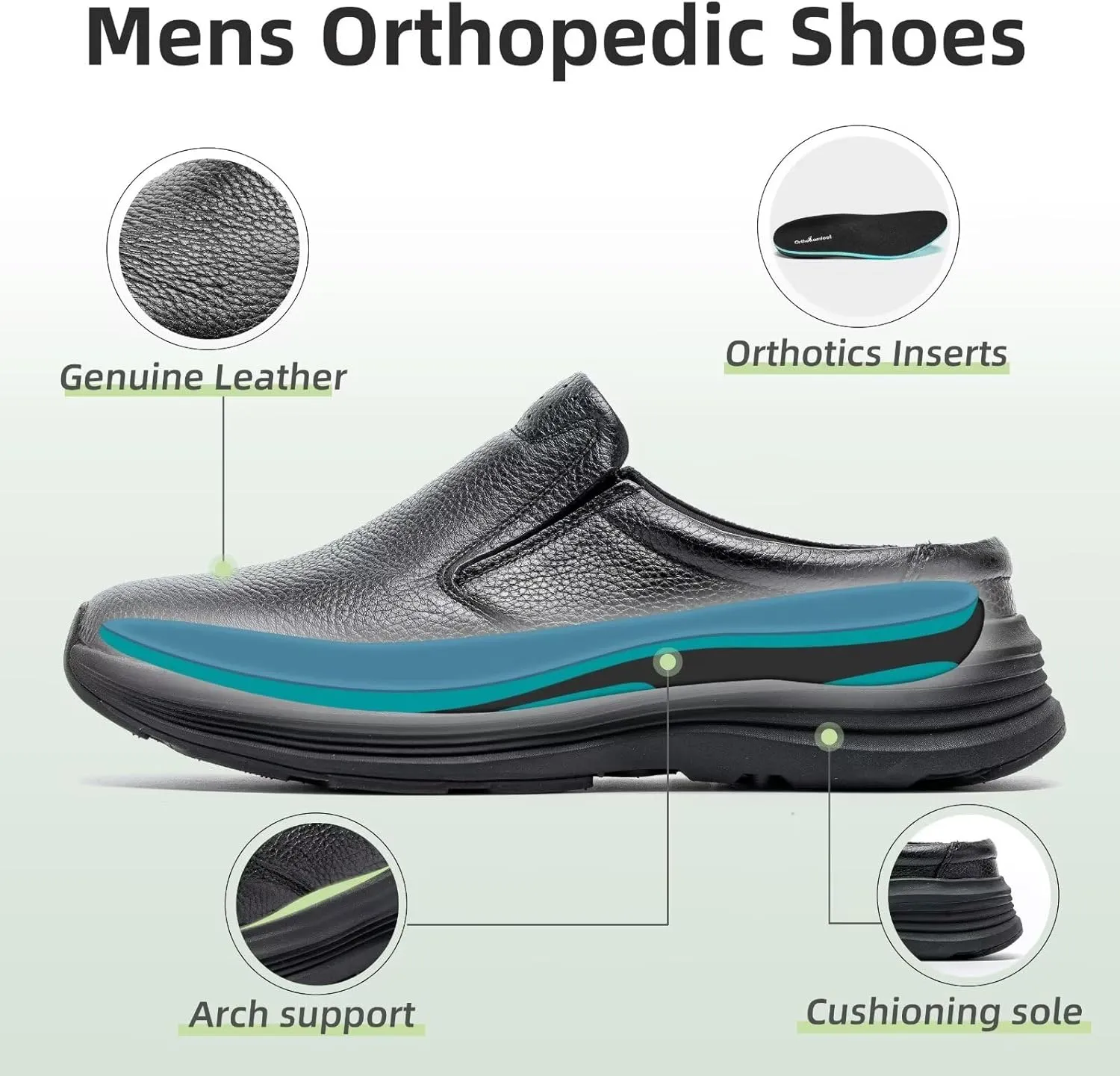 OrthoComfoot Men's Orthopedic Leather Dress Walking Shoes: Comfortable Arch Support Slip-Ons Loafers for Plantar Fasciitis, Casual Business Orthotic Slippers for Foot and Heel Pain Relief