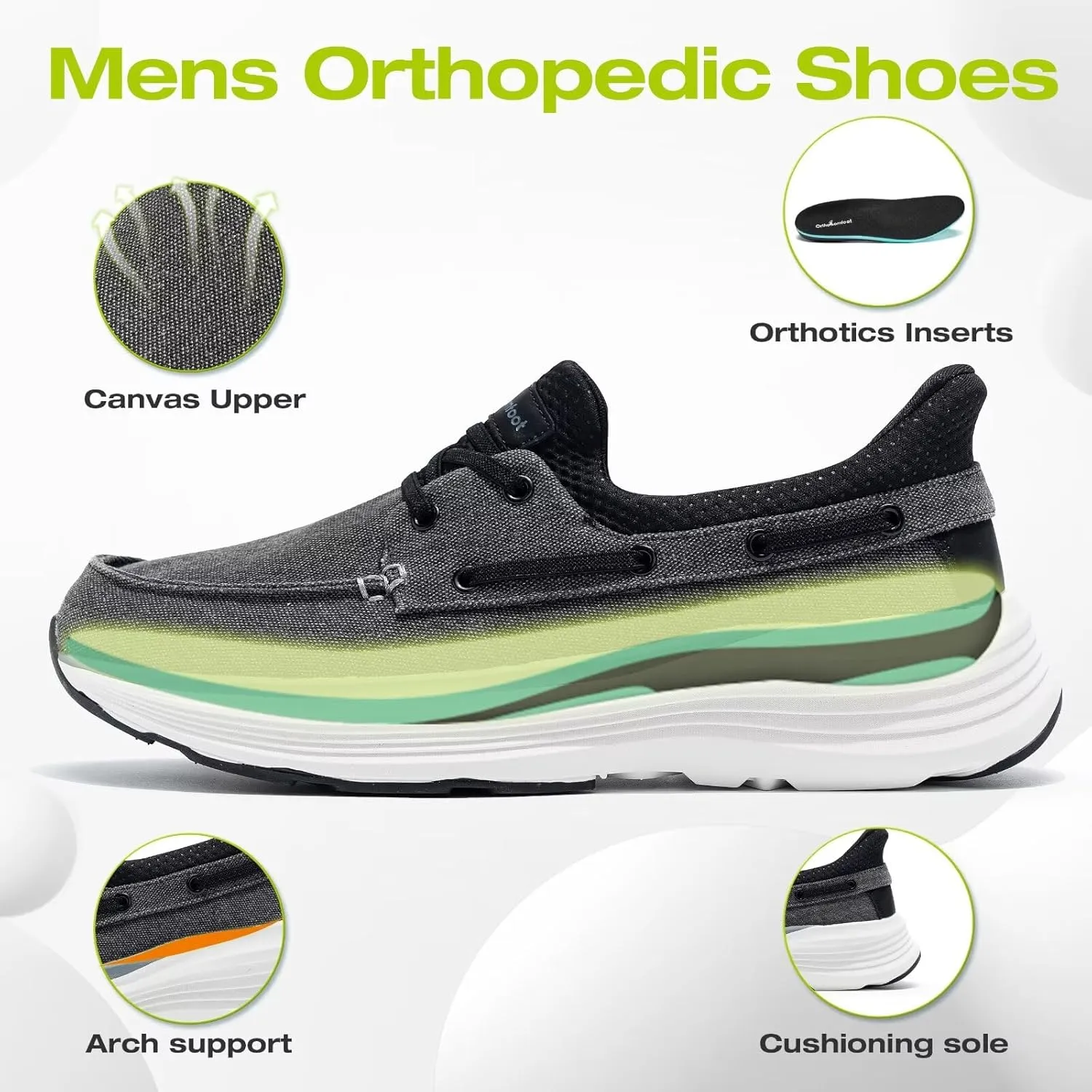 OrthoComfoot Men's Orthopedic Slip On Loafers: Comfortable Arch Support Loafers for Plantar Fasciitis, Orthotic Flat Feet Casual Walking Shoes for Foot and Heel Pain Relief