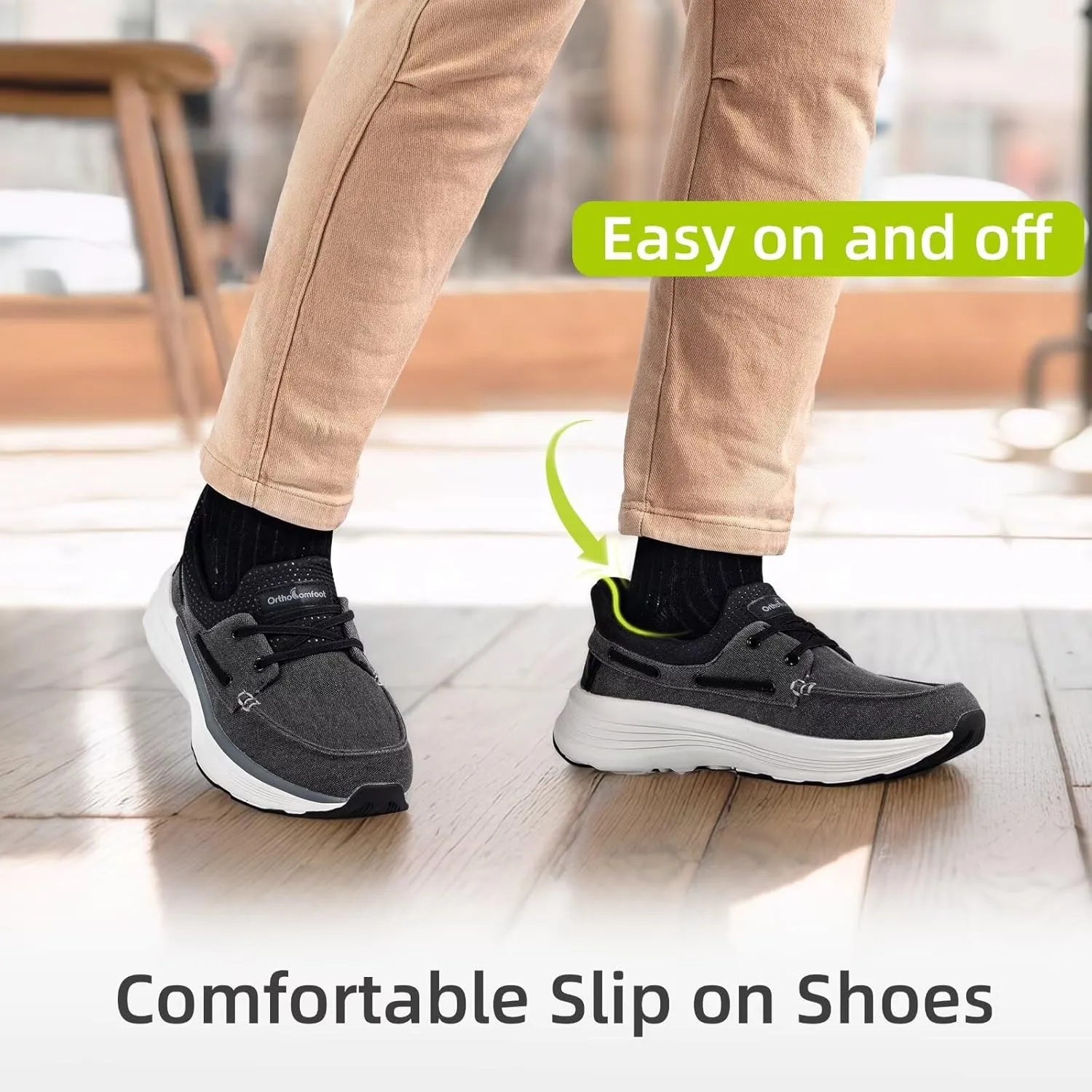OrthoComfoot Men's Orthopedic Slip On Loafers: Comfortable Arch Support Loafers for Plantar Fasciitis, Orthotic Flat Feet Casual Walking Shoes for Foot and Heel Pain Relief