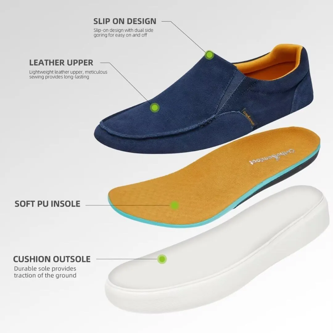 OrthoComfoot Men's Orthopedic Slip-On Loafers Walking Shoes: Casual Arch Support Loafers for Plantar Fasciitis, Comfortable Orthotic Dress Shoes for Foot and Heel Pain Relief