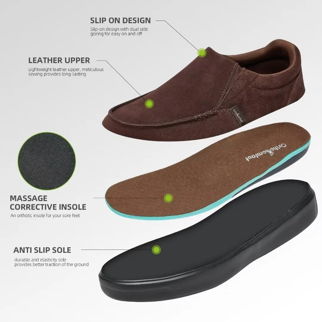 OrthoComfoot Men's Orthopedic Slip-On Loafers Walking Shoes: Casual Arch Support Loafers for Plantar Fasciitis, Comfortable Orthotic Dress Shoes for Foot and Heel Pain Relief
