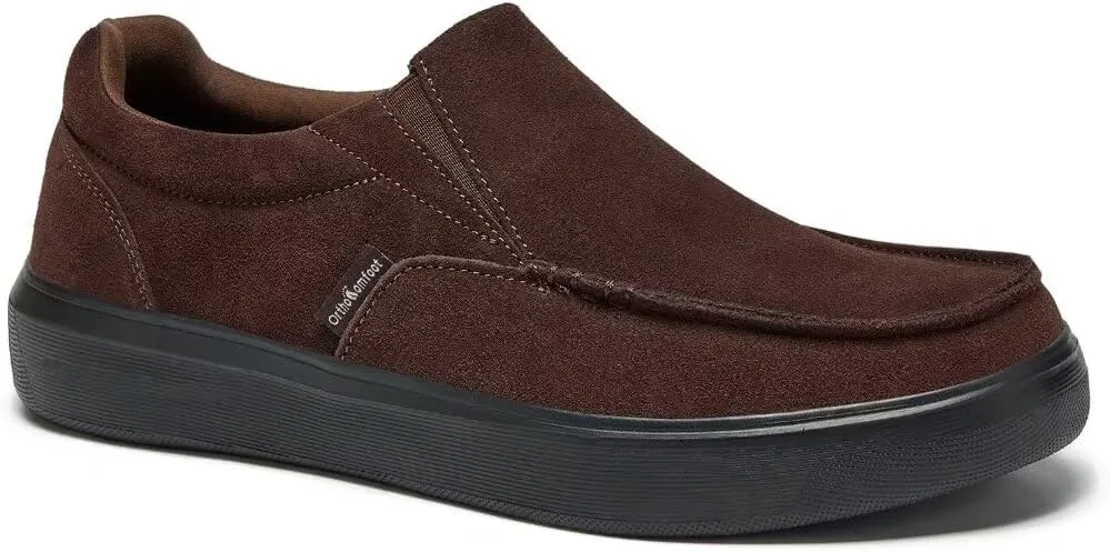 OrthoComfoot Men's Orthopedic Slip-On Loafers Walking Shoes: Casual Arch Support Loafers for Plantar Fasciitis, Comfortable Orthotic Dress Shoes for Foot and Heel Pain Relief