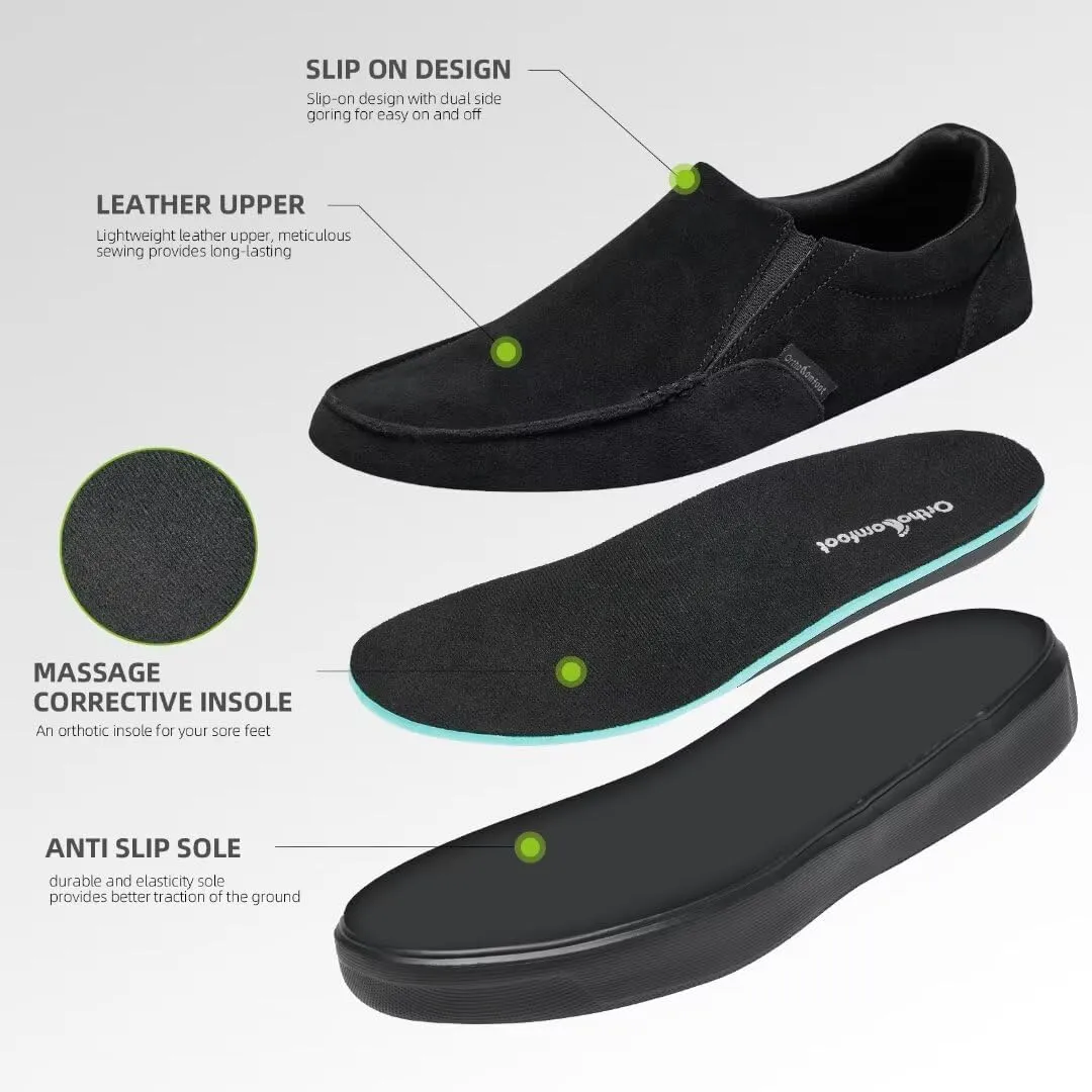 OrthoComfoot Men's Orthopedic Slip-On Loafers Walking Shoes: Casual Arch Support Loafers for Plantar Fasciitis, Comfortable Orthotic Dress Shoes for Foot and Heel Pain Relief