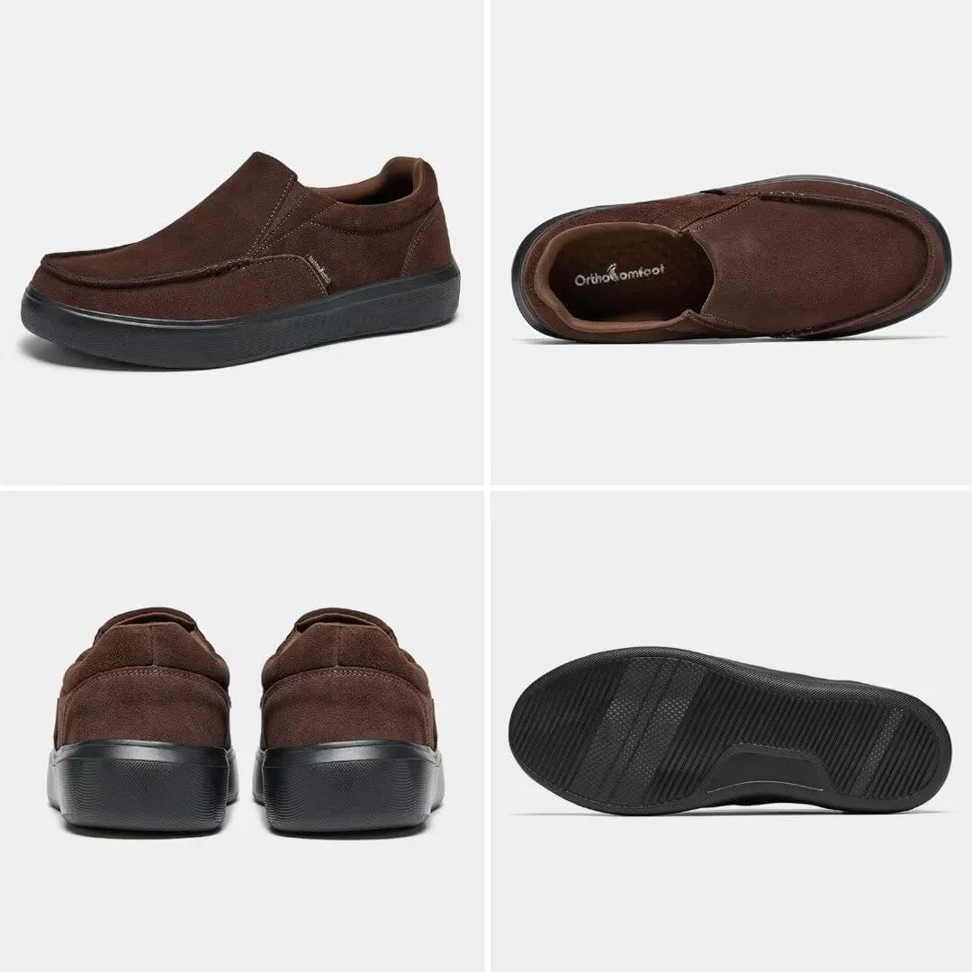 OrthoComfoot Men's Orthopedic Slip-On Loafers Walking Shoes: Casual Arch Support Loafers for Plantar Fasciitis, Comfortable Orthotic Dress Shoes for Foot and Heel Pain Relief