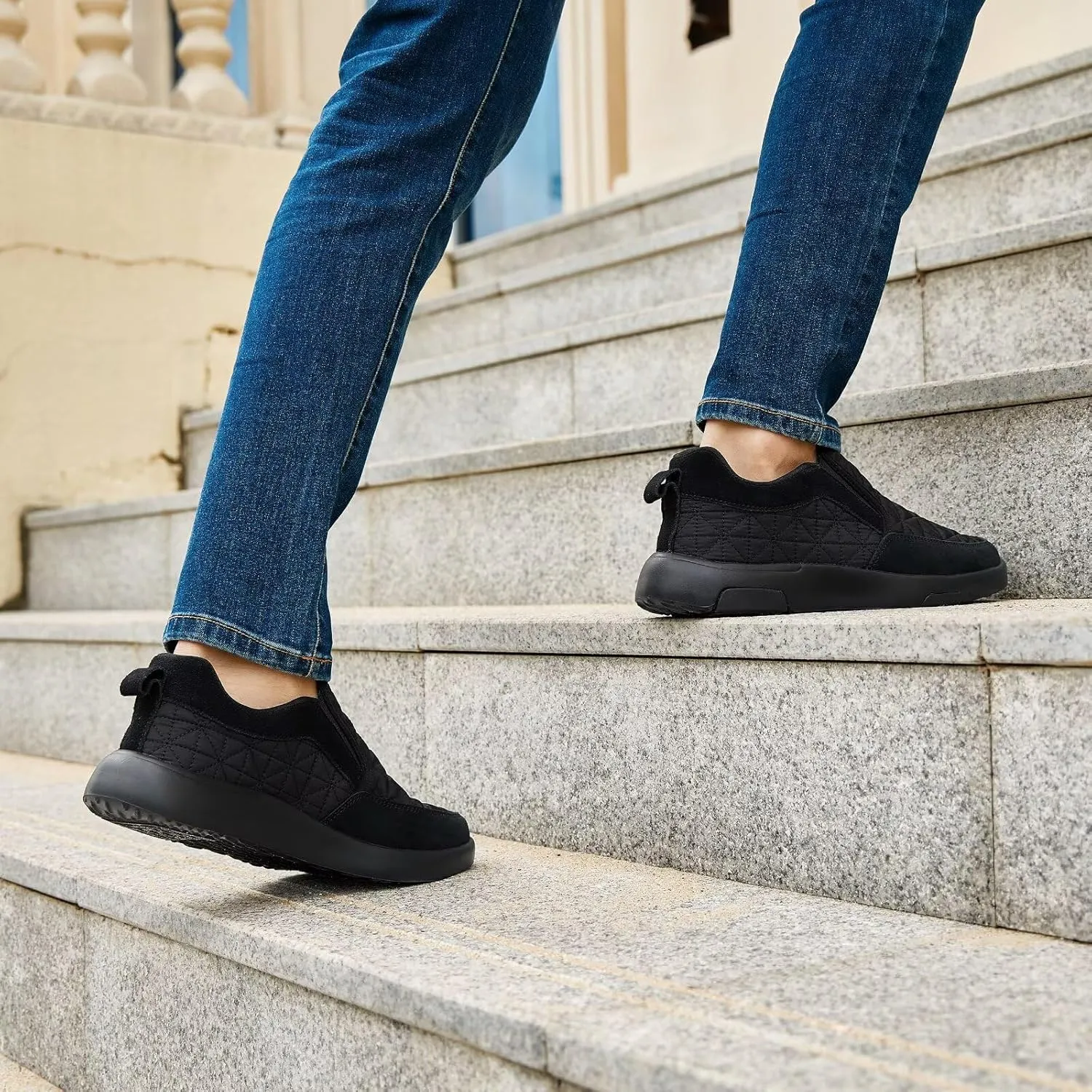 OrthoComfoot Men's Orthopedic Slip-On Loafers Walking Shoes: Comfortable Arch Support Plantar Fasciitis Hook and Loop Shoes, Casual Orthotic Work Loafers for Foot and Heel Pain