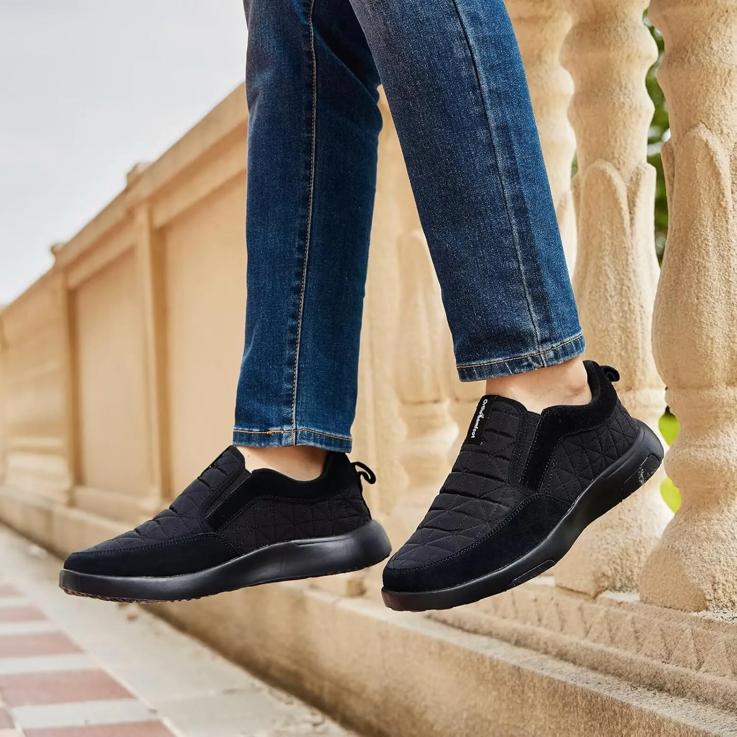 OrthoComfoot Men's Orthopedic Slip-On Loafers Walking Shoes: Comfortable Arch Support Plantar Fasciitis Hook and Loop Shoes, Casual Orthotic Work Loafers for Foot and Heel Pain