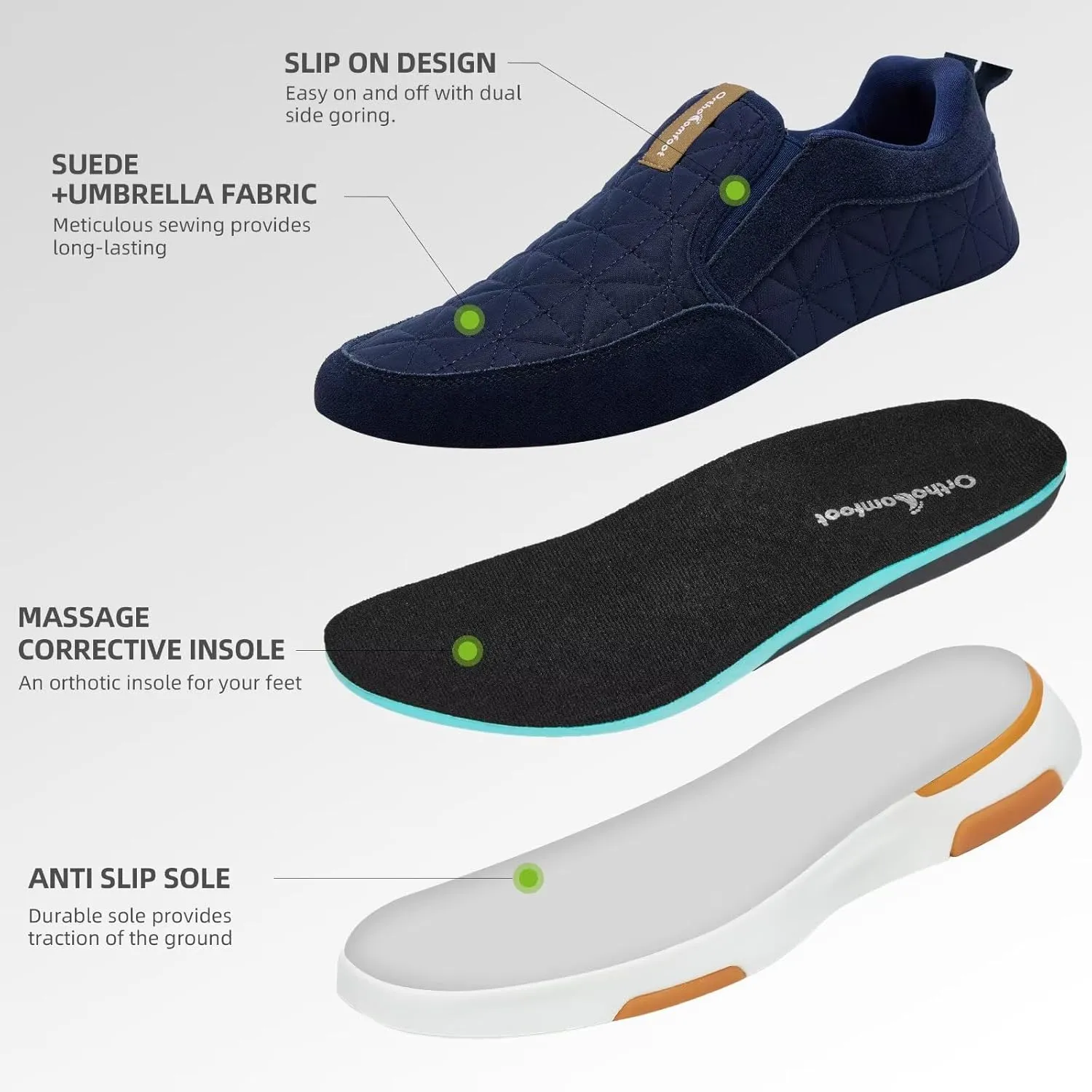 OrthoComfoot Men's Orthopedic Slip-On Loafers Walking Shoes: Comfortable Arch Support Plantar Fasciitis Hook and Loop Shoes, Casual Orthotic Work Loafers for Foot and Heel Pain