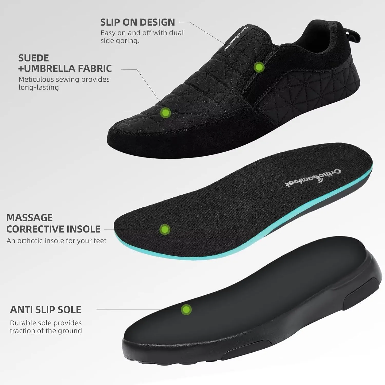OrthoComfoot Men's Orthopedic Slip-On Loafers Walking Shoes: Comfortable Arch Support Plantar Fasciitis Hook and Loop Shoes, Casual Orthotic Work Loafers for Foot and Heel Pain