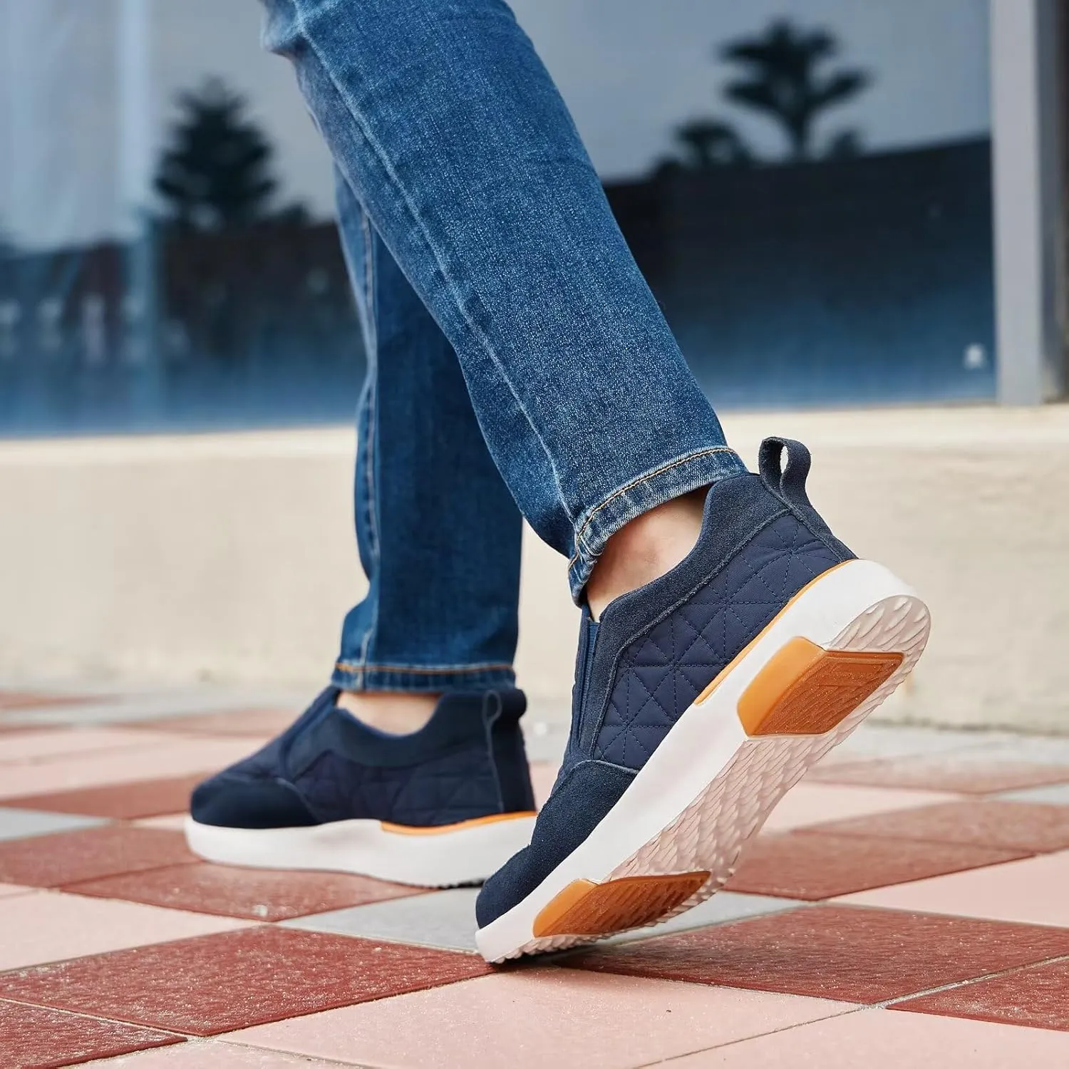 OrthoComfoot Men's Orthopedic Slip-On Loafers Walking Shoes: Comfortable Arch Support Plantar Fasciitis Hook and Loop Shoes, Casual Orthotic Work Loafers for Foot and Heel Pain
