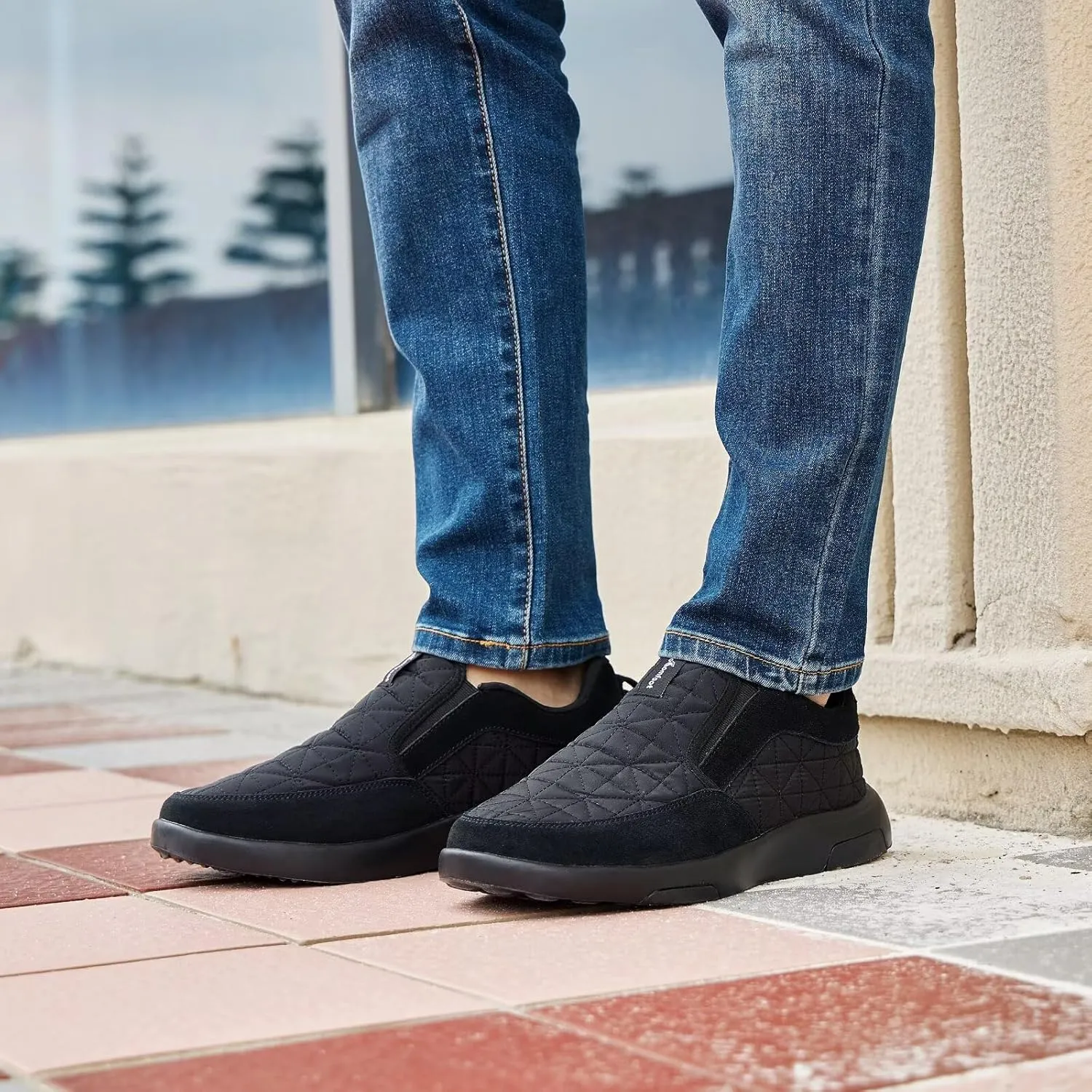 OrthoComfoot Men's Orthopedic Slip-On Loafers Walking Shoes: Comfortable Arch Support Plantar Fasciitis Hook and Loop Shoes, Casual Orthotic Work Loafers for Foot and Heel Pain