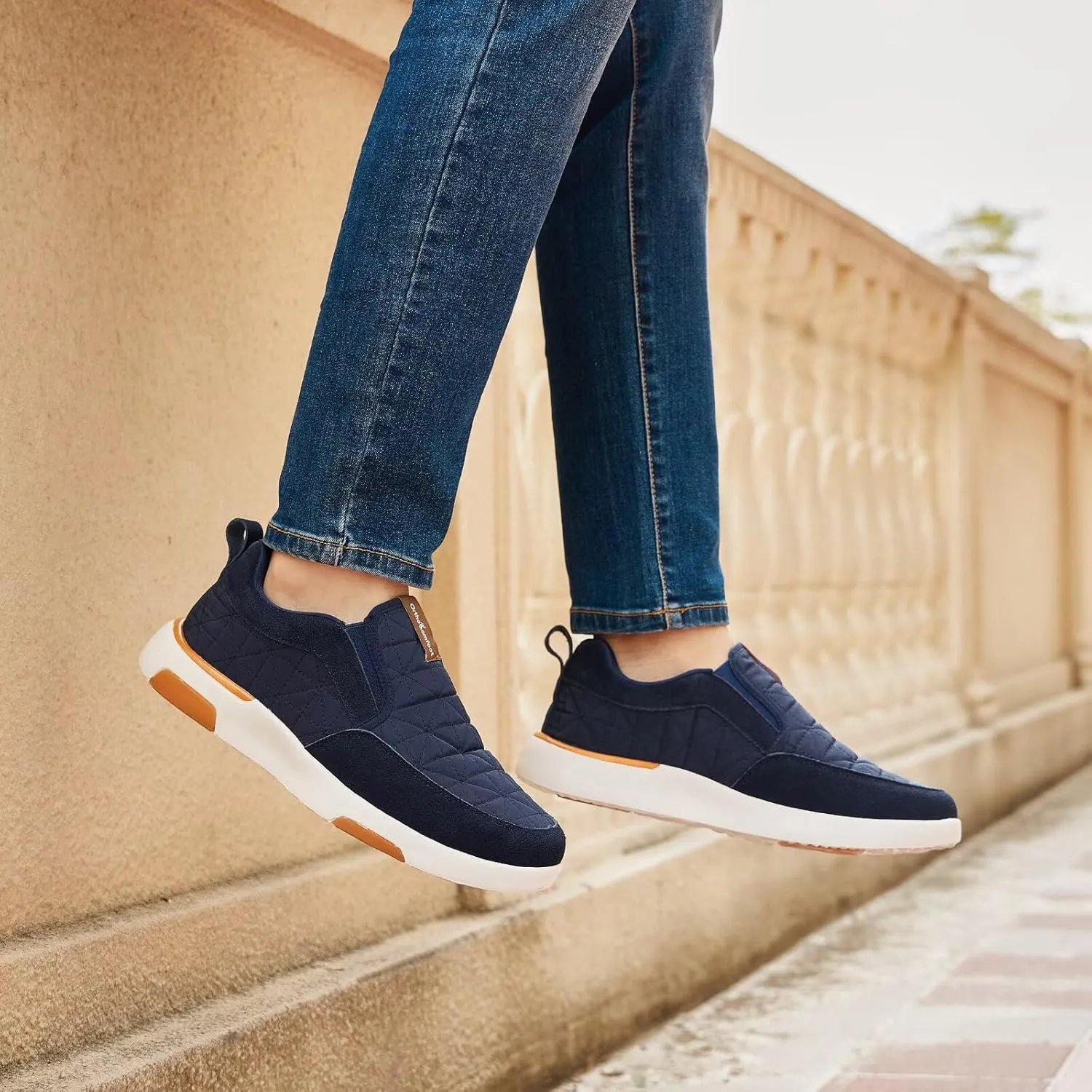 OrthoComfoot Men's Orthopedic Slip-On Loafers Walking Shoes: Comfortable Arch Support Plantar Fasciitis Hook and Loop Shoes, Casual Orthotic Work Loafers for Foot and Heel Pain