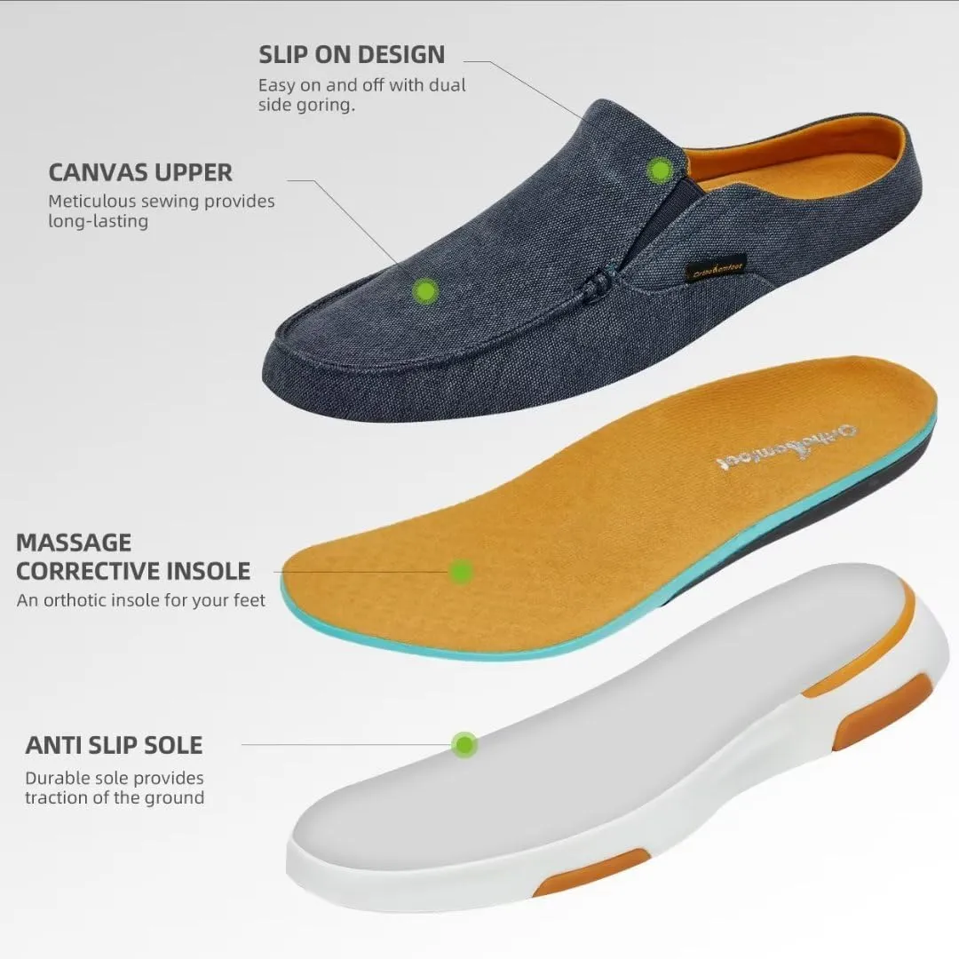 OrthoComfoot Men's Orthopedic Slip-On Loafers Walking Shoes with Arch Support: Casual Plantar Fasciitis Slippers for Flat Feet, Comfortable Orthotic Shoes for Foot and Heel Pain Relief