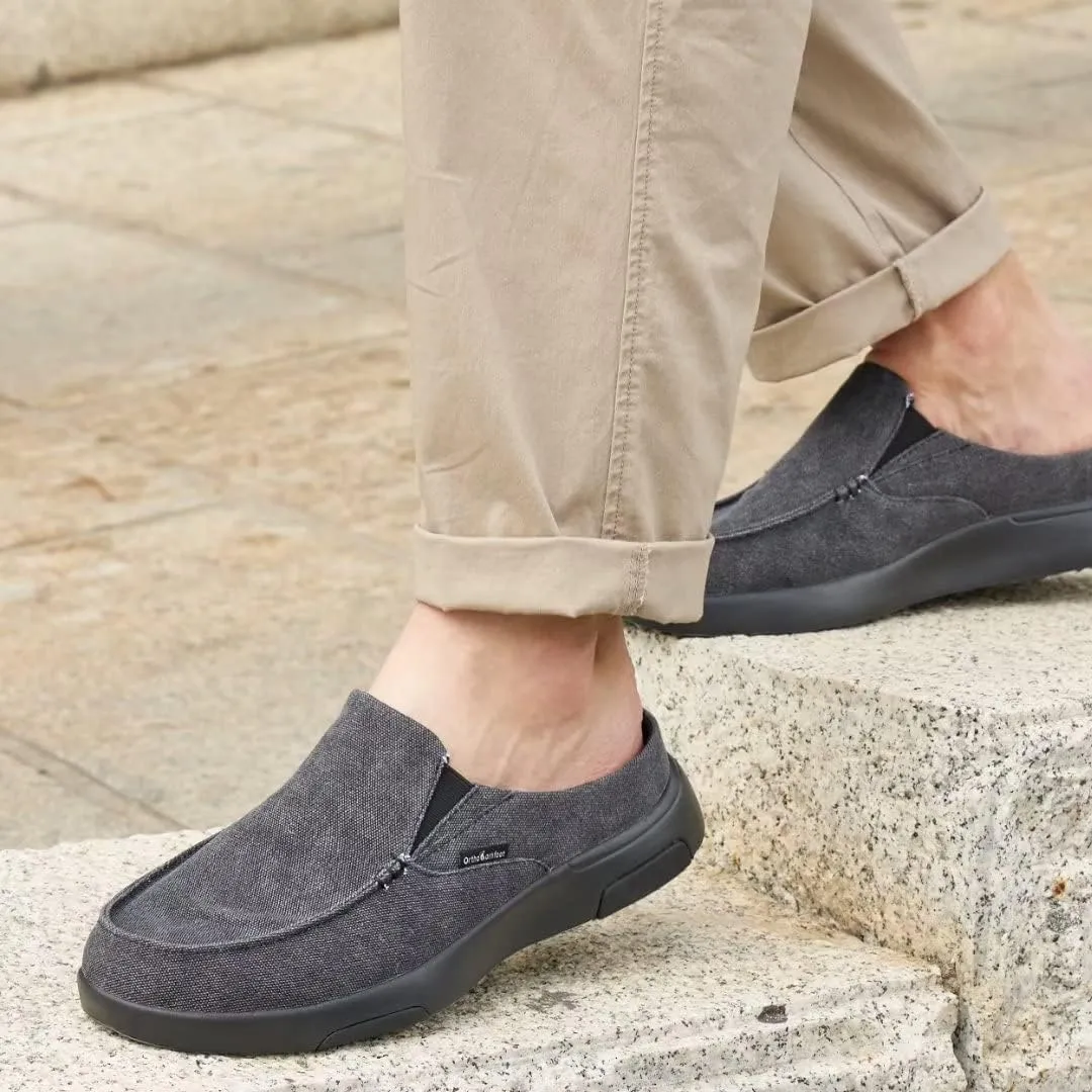 OrthoComfoot Men's Orthopedic Slip-On Loafers Walking Shoes with Arch Support: Casual Plantar Fasciitis Slippers for Flat Feet, Comfortable Orthotic Shoes for Foot and Heel Pain Relief