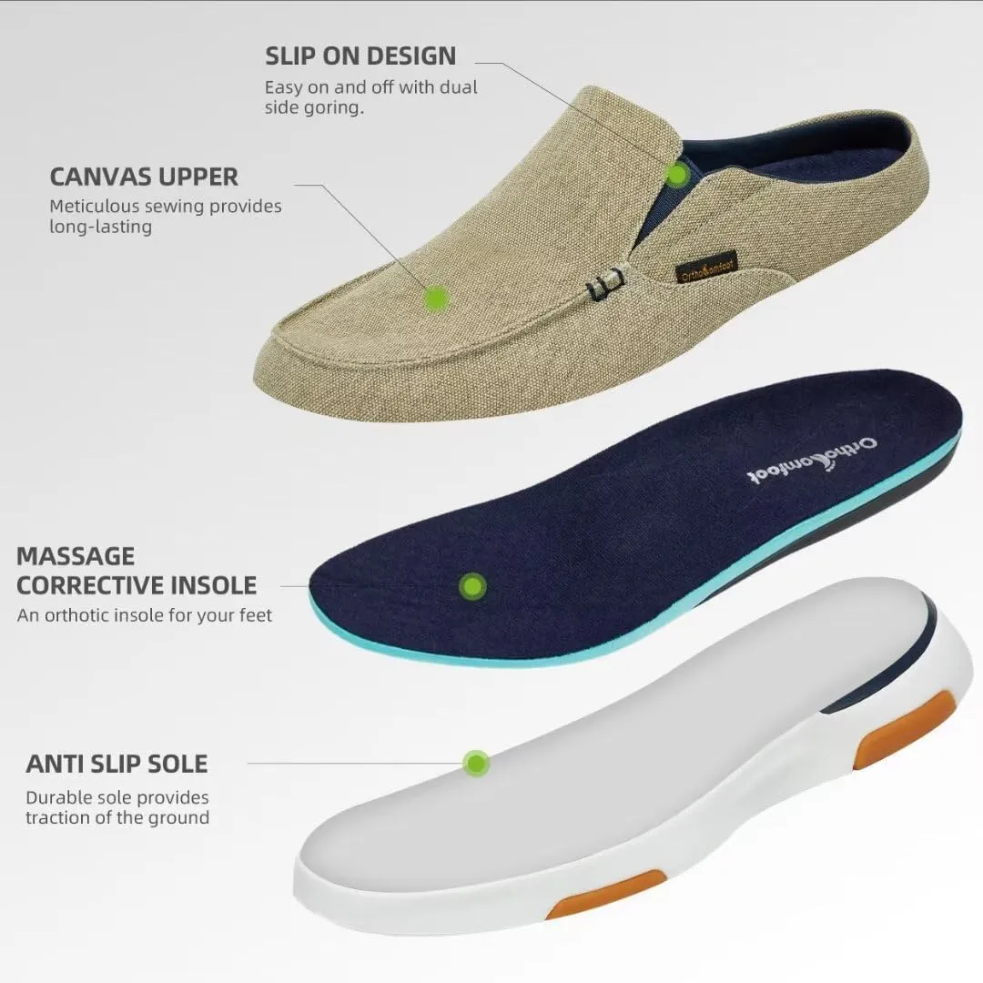 OrthoComfoot Men's Orthopedic Slip-On Loafers Walking Shoes with Arch Support: Casual Plantar Fasciitis Slippers for Flat Feet, Comfortable Orthotic Shoes for Foot and Heel Pain Relief