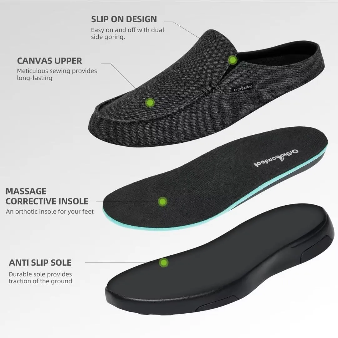 OrthoComfoot Men's Orthopedic Slip-On Loafers Walking Shoes with Arch Support: Casual Plantar Fasciitis Slippers for Flat Feet, Comfortable Orthotic Shoes for Foot and Heel Pain Relief