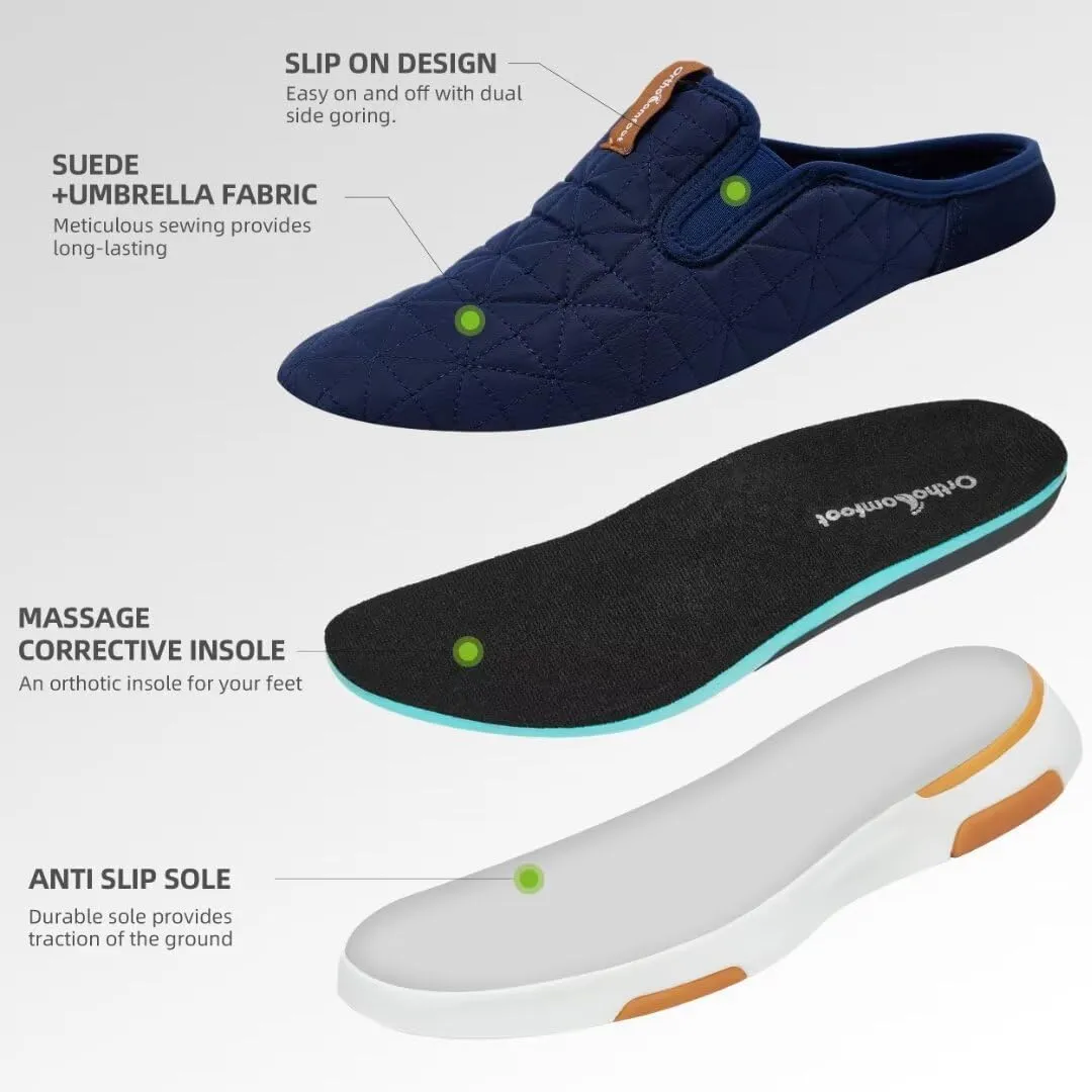 OrthoComfoot Men's Orthopedic Slip-On Loafers Walking Shoes with Arch Support: Comfortable Orthotic Shoes for Plantar Fasciitis, Casual Flat Feet Slippers for Foot and Heel Pain Relief