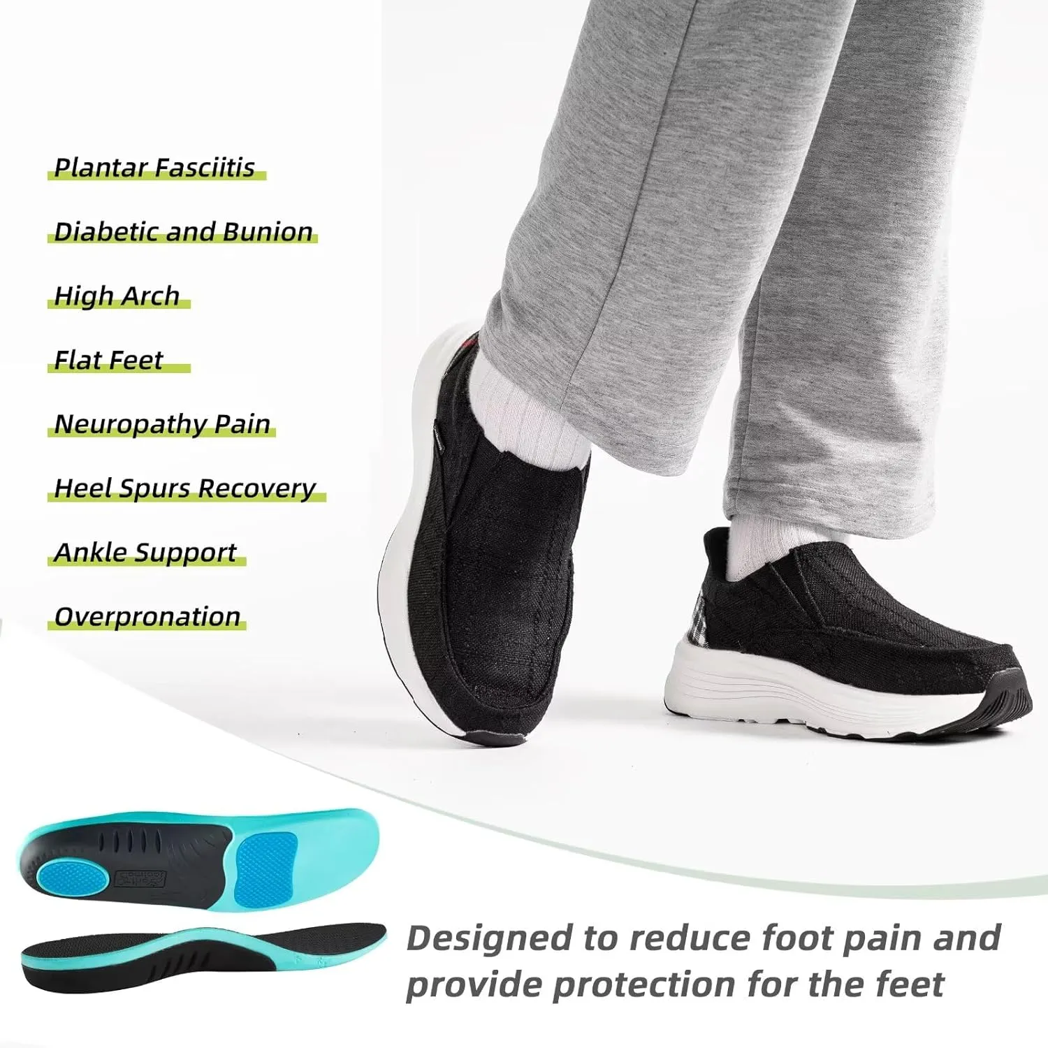 OrthoComfoot Women's Orthopedic Slip On Loafers: Comfortable Orthotic Walking Shoes with Arch Support for Plantar Fasciitis, Canvas Thick Sole Loafers for Foot and Heel Pain Relief