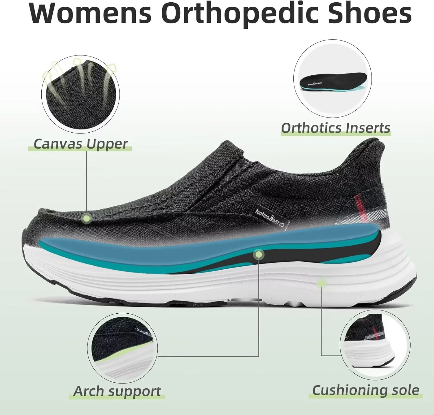 OrthoComfoot Women's Orthopedic Slip On Loafers: Comfortable Orthotic Walking Shoes with Arch Support for Plantar Fasciitis, Canvas Thick Sole Loafers for Foot and Heel Pain Relief