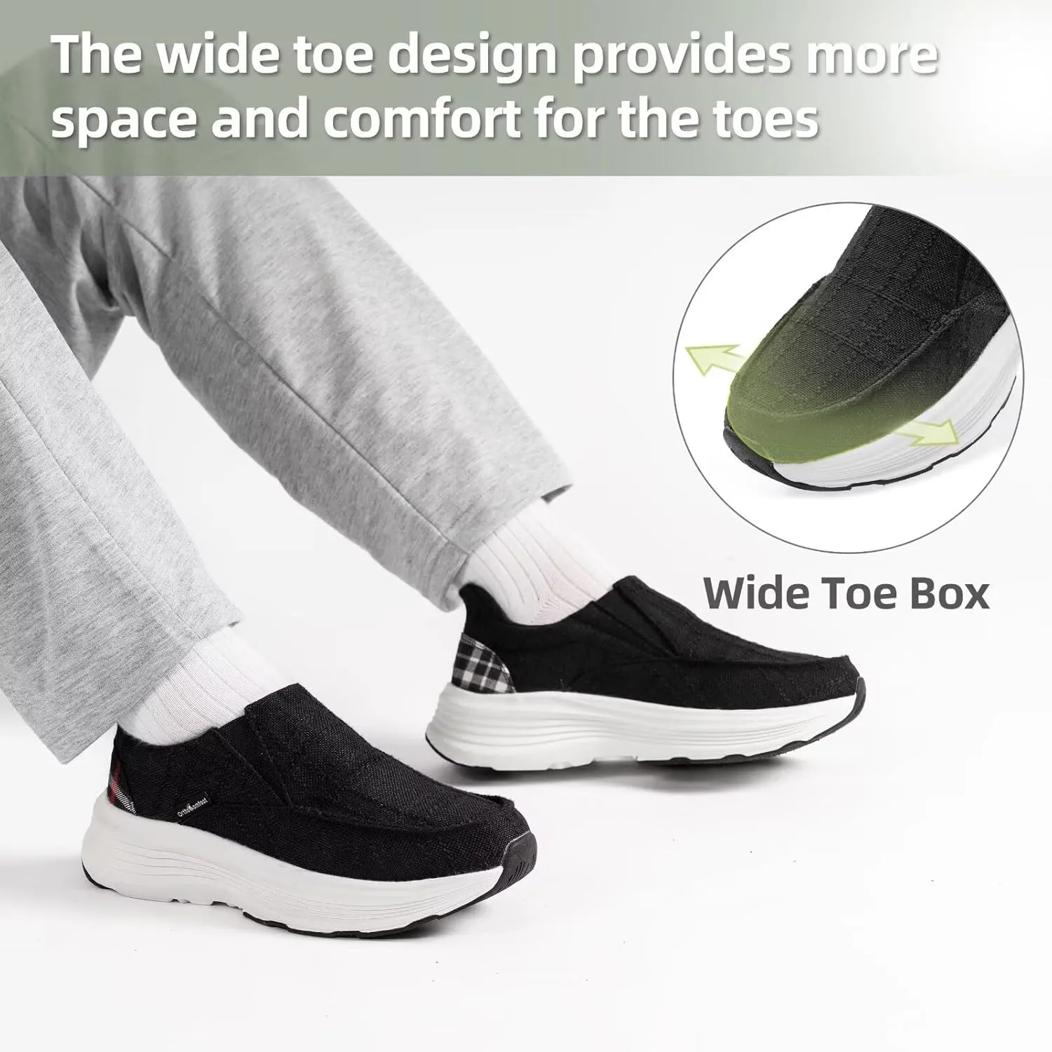 OrthoComfoot Women's Orthopedic Slip On Loafers: Comfortable Orthotic Walking Shoes with Arch Support for Plantar Fasciitis, Canvas Thick Sole Loafers for Foot and Heel Pain Relief
