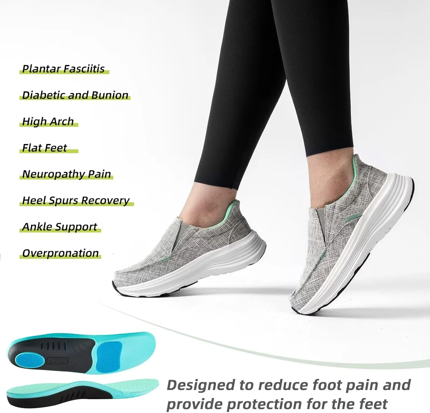 OrthoComfoot Women's Orthopedic Slip On Loafers: Comfortable Orthotic Walking Shoes with Arch Support for Plantar Fasciitis, Canvas Thick Sole Loafers for Foot and Heel Pain Relief