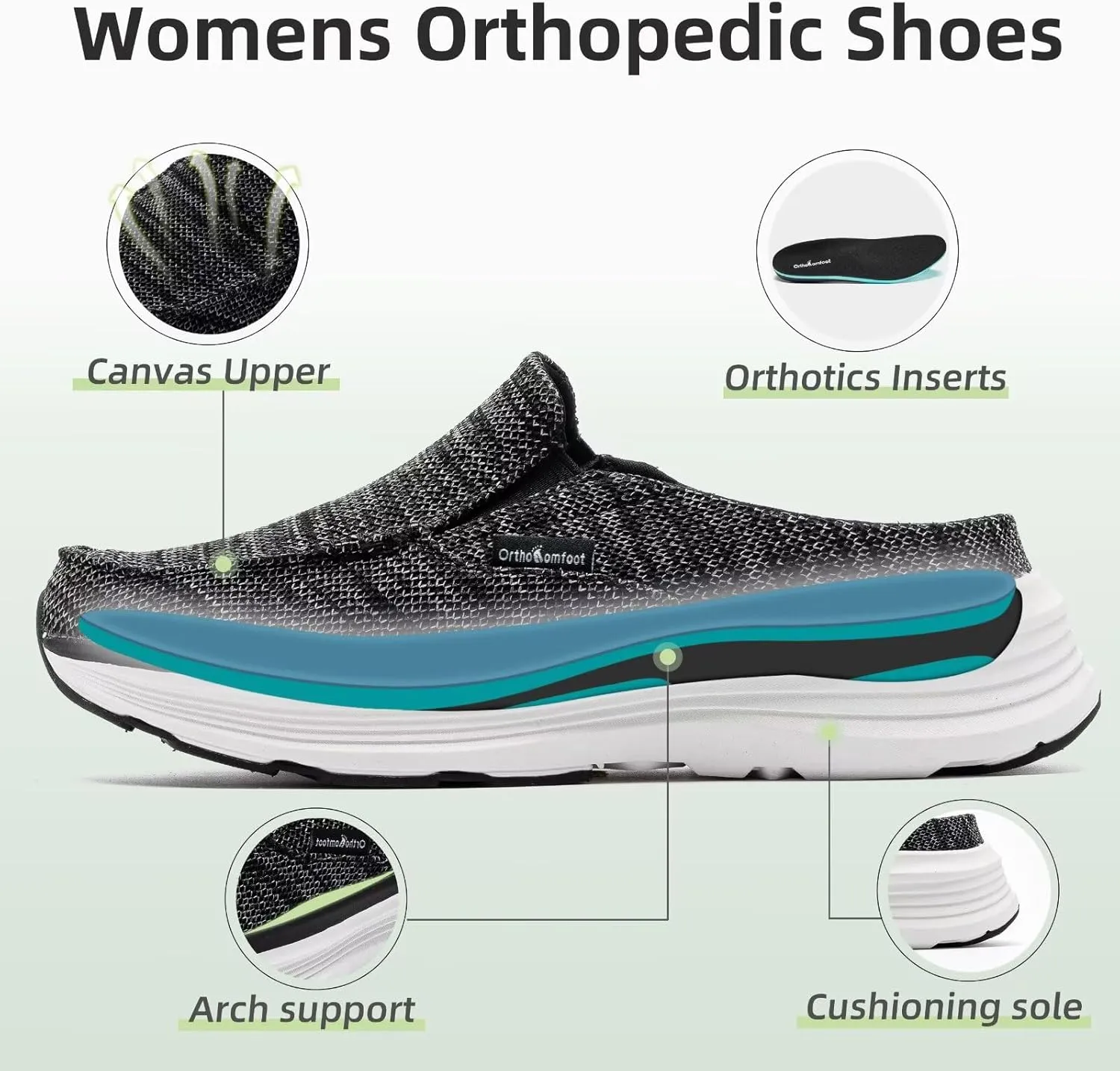 OrthoComfoot Women's Orthopedic Slip-On Loafers Walking Shoes: Comfortable Arch Suppor Slippers for Plantar Fasciitis, Casual Soft Orthotic Shoes for Foot and Heel Pain Relief