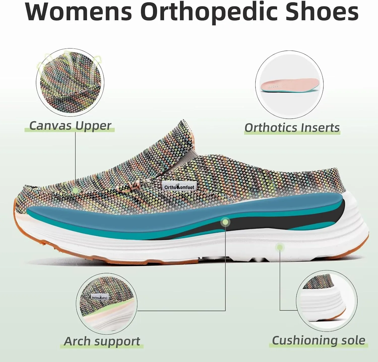 OrthoComfoot Women's Orthopedic Slip-On Loafers Walking Shoes: Comfortable Arch Suppor Slippers for Plantar Fasciitis, Casual Soft Orthotic Shoes for Foot and Heel Pain Relief