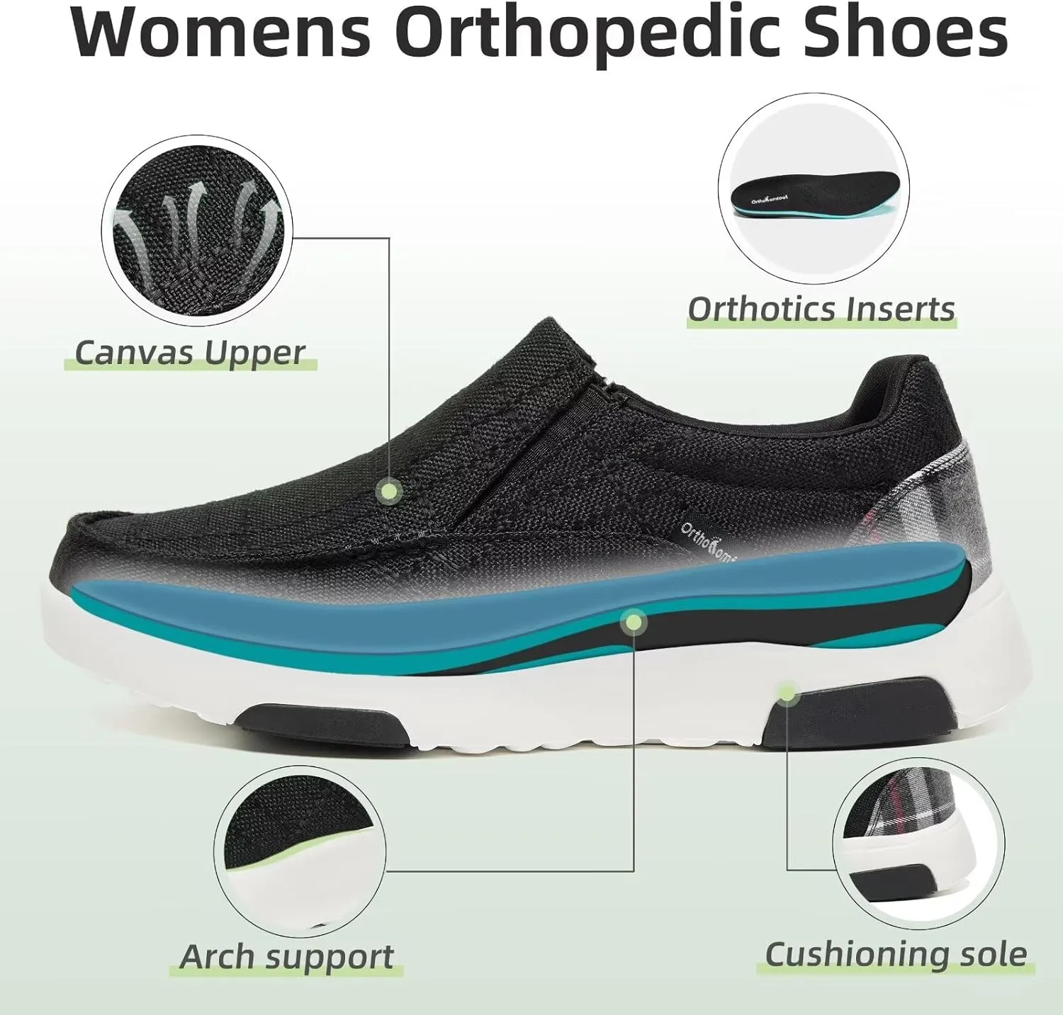 OrthoComfoot Women's Orthopedic Slip-On Loafers Walking Shoes: Comfortable Plantar Fasciitis Loafers with Arch Support for Flat Feet, Casual Orthotic Shoes for Foot and Heel Pain Relief