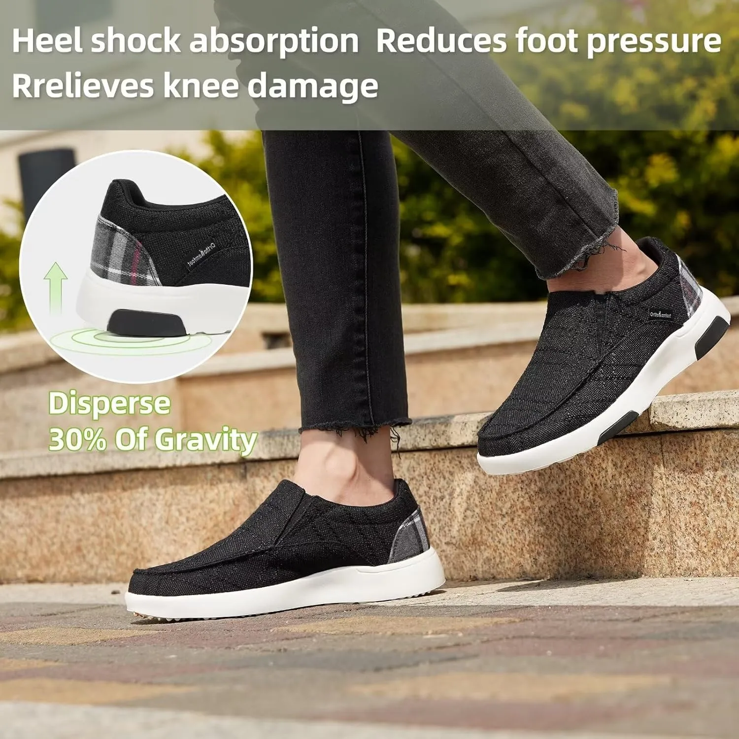 OrthoComfoot Women's Orthopedic Slip-On Loafers Walking Shoes: Comfortable Plantar Fasciitis Loafers with Arch Support for Flat Feet, Casual Orthotic Shoes for Foot and Heel Pain Relief