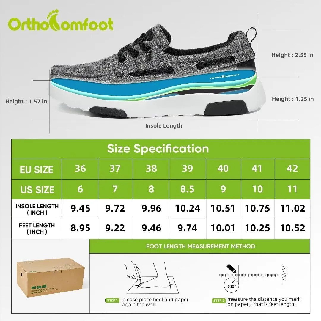 OrthoComfoot Women's Orthopedic Walking Shoes Slip On Loafers: Comfortable Orthotic Shoes with Arch Support for Flat Feet, Casual Plantar Fasciitis Deck Loafers for Heel and Foot Pain Relief