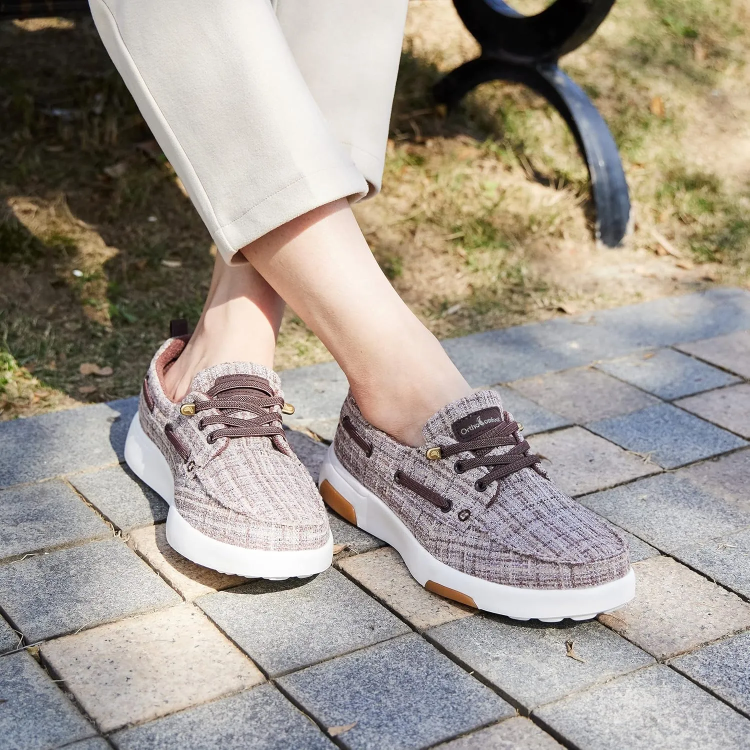 OrthoComfoot Women's Orthopedic Walking Shoes Slip On Loafers: Comfortable Orthotic Shoes with Arch Support for Flat Feet, Casual Plantar Fasciitis Deck Loafers for Heel and Foot Pain Relief