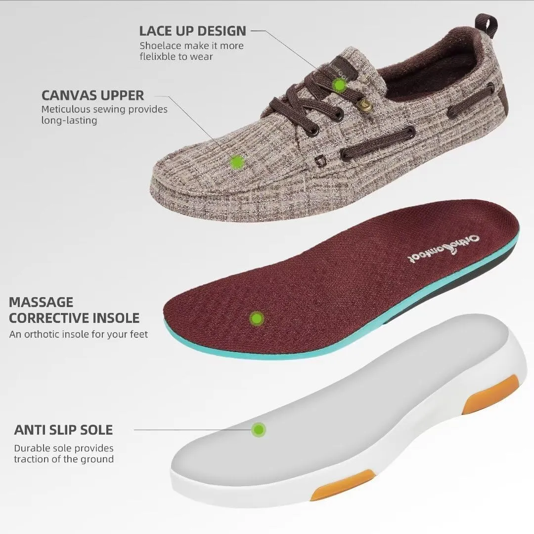 OrthoComfoot Women's Orthopedic Walking Shoes Slip On Loafers: Comfortable Orthotic Shoes with Arch Support for Flat Feet, Casual Plantar Fasciitis Deck Loafers for Heel and Foot Pain Relief