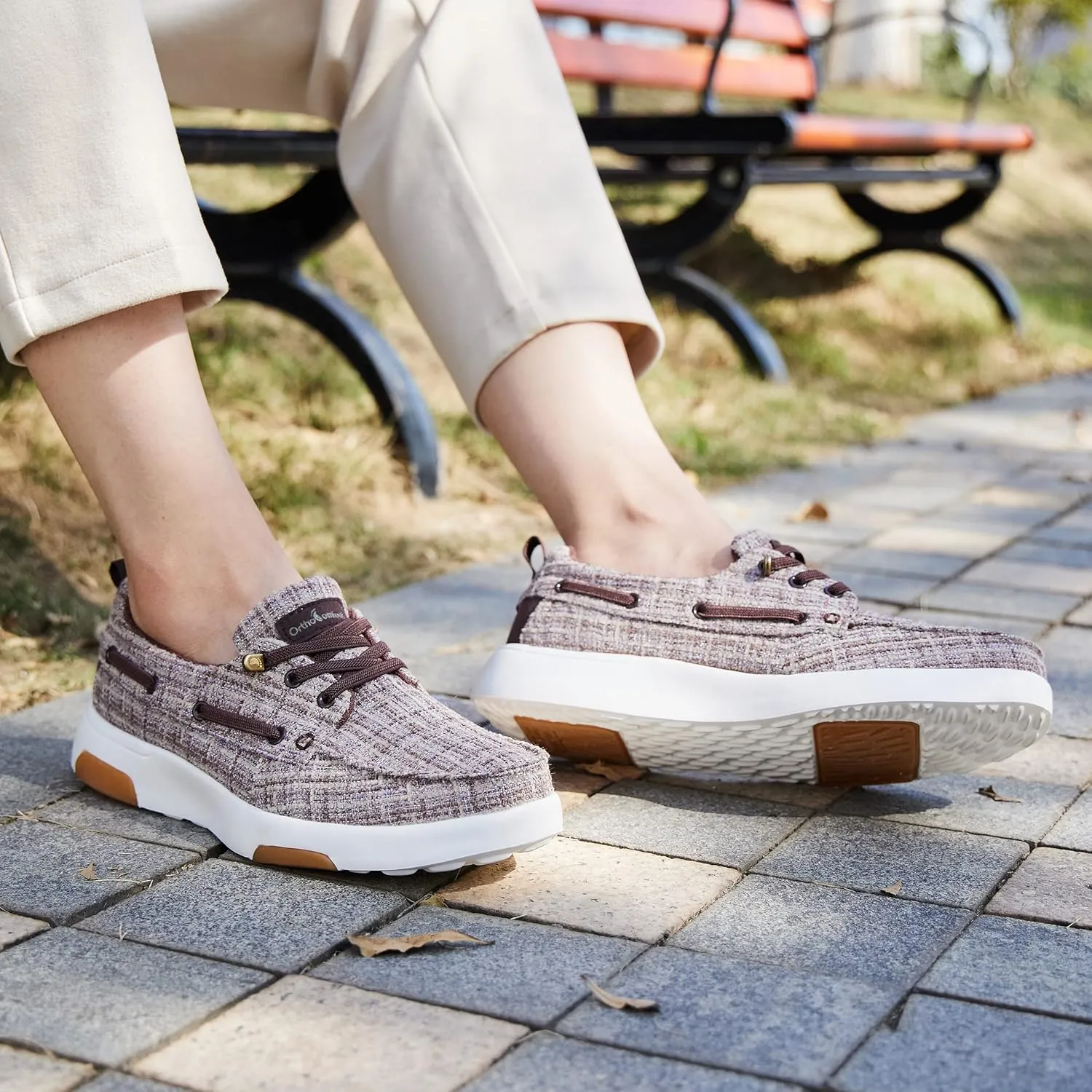 OrthoComfoot Women's Orthopedic Walking Shoes Slip On Loafers: Comfortable Orthotic Shoes with Arch Support for Flat Feet, Casual Plantar Fasciitis Deck Loafers for Heel and Foot Pain Relief