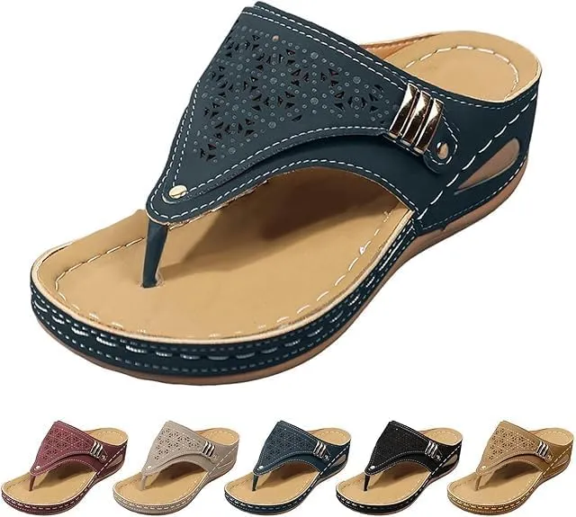 Orthopedic Sandals for Women, 2025 Breathable Mesh Hollow Sports Sandals, Thick-Soled Non-Slip Wedge Summer Casual Flip-Flops