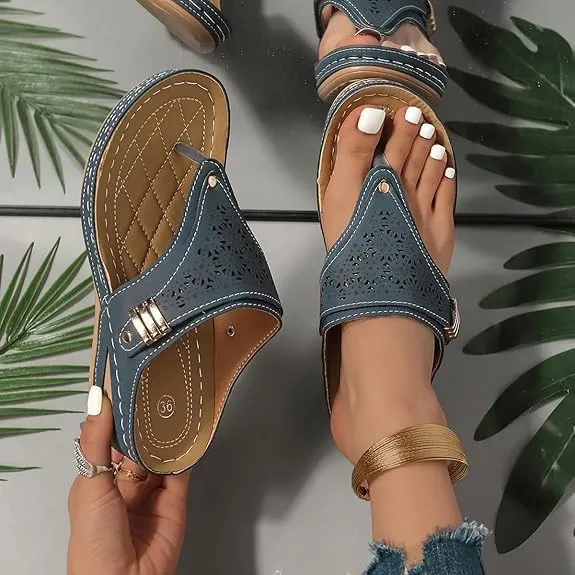 Orthopedic Sandals for Women, 2025 Breathable Mesh Hollow Sports Sandals, Thick-Soled Non-Slip Wedge Summer Casual Flip-Flops