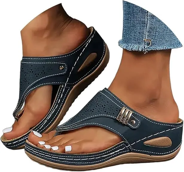 Orthopedic Sandals for Women, 2025 Breathable Mesh Hollow Sports Sandals, Thick-Soled Non-Slip Wedge Summer Casual Flip-Flops