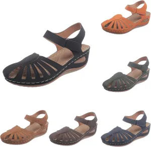 Orthopedic Sandals for Women Arch Support Walking Sandals Closed Toe Hollow Out Ankle Strap Breathable Shoes Bohemia Wedges Sandal Wedge Heels Comfortable Dressy Shoes
