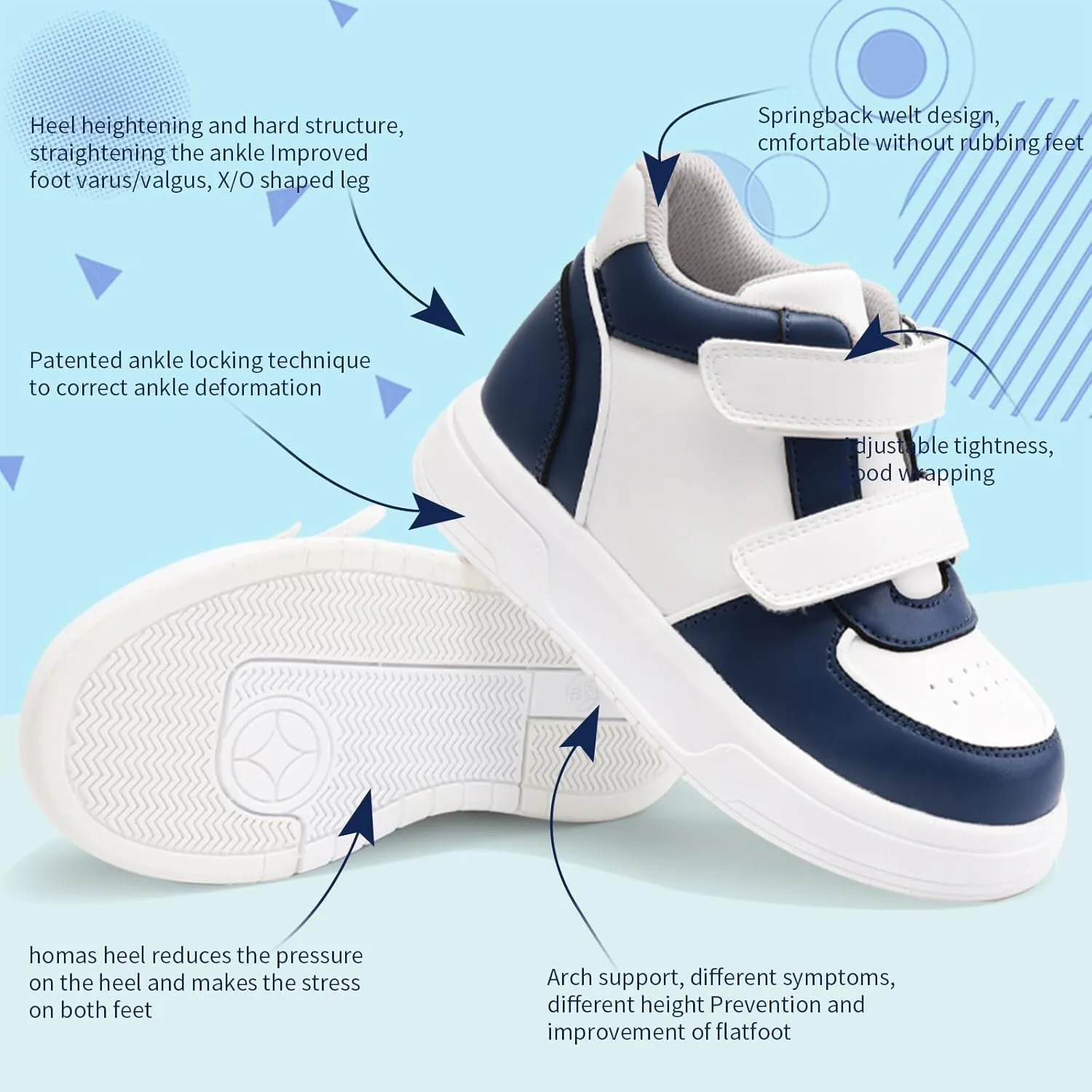 Orthopedic Shoes for Kids and Toddlers,Fashion Thick Sole Sneakers with Ankle and Arch Support