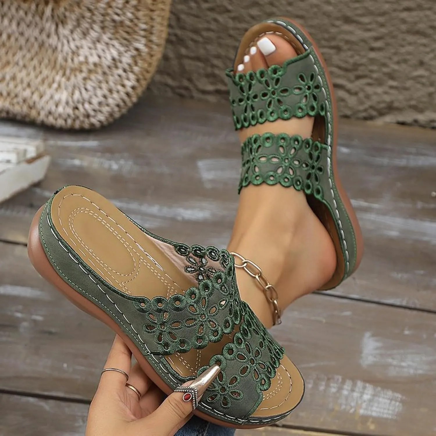 Orthopedic Wedge Sandals for Women, 2025 Breathable Mesh Hollow Sports Sandals, Non-Slip Summer Casual Flip-Flops