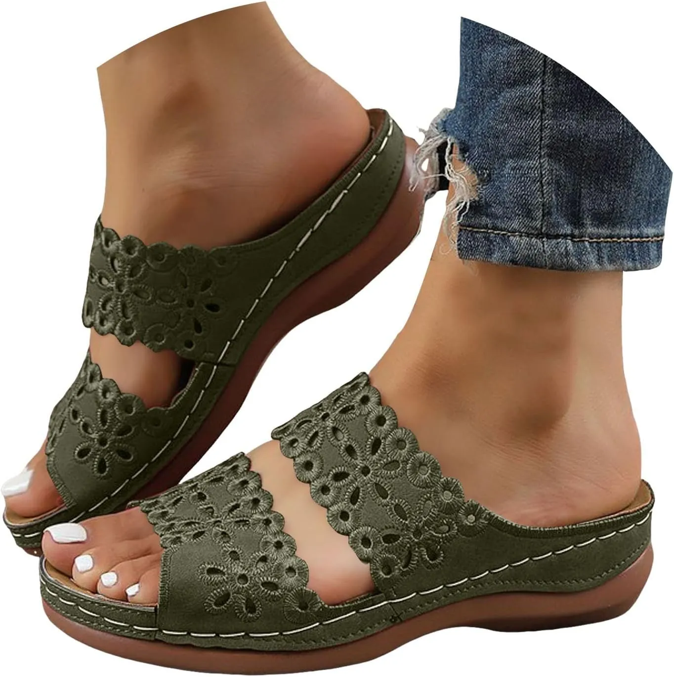 Orthopedic Wedge Sandals for Women, 2025 Breathable Mesh Hollow Sports Sandals, Non-Slip Summer Casual Flip-Flops