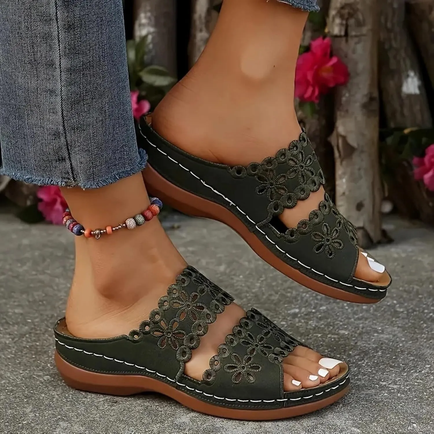 Orthopedic Wedge Sandals for Women, 2025 Breathable Mesh Hollow Sports Sandals, Non-Slip Summer Casual Flip-Flops