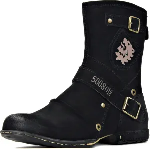 OSSTONE Moto Boots for Men Designer Fashion Zipper-up Leather Chukka western Boots Casual Shoes OS-5008-1-HH-US