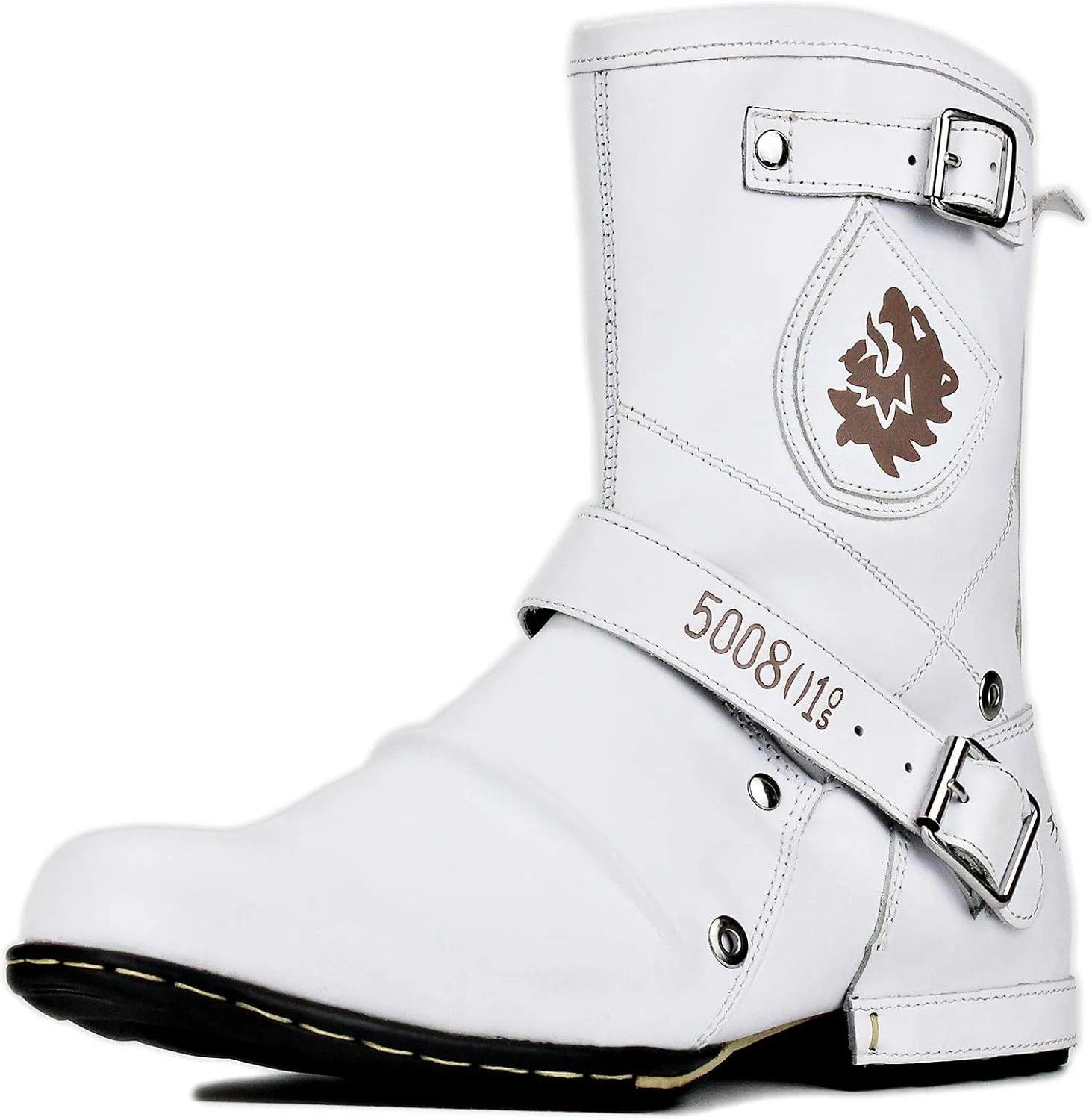 OSSTONE Moto Boots for Men Designer Fashion Zipper-up Leather Chukka western Boots Casual Shoes OS-5008-1-HH-US